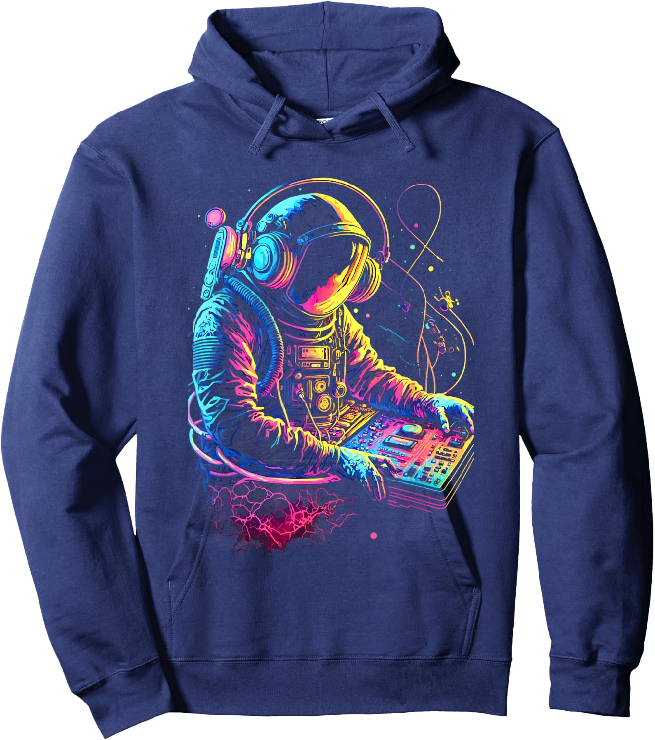 Funky Astronaut DJ in Space: EDM Graphic Hoodie - Hoodie | Navy