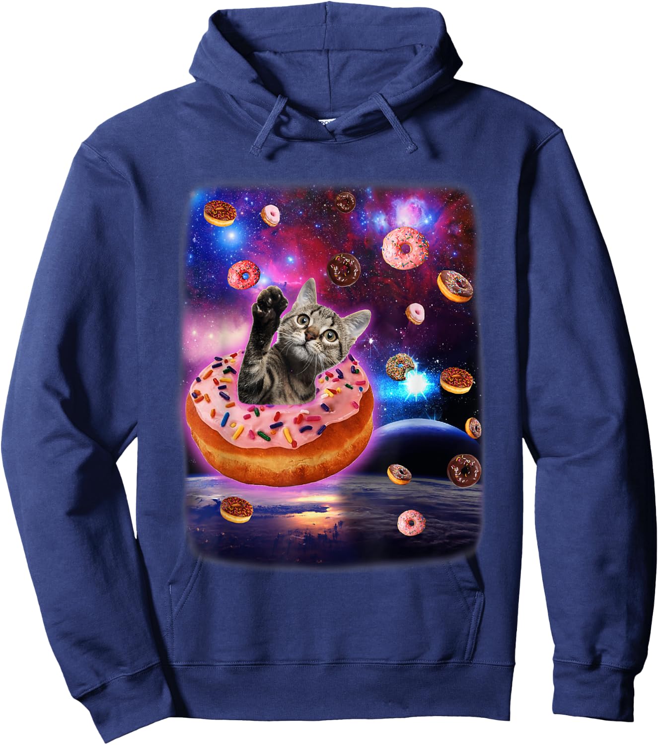 Cute Cat Inside Donut In Space Boy Girl Donut Kitty Galaxy Hoodie - Hoodie | Navy