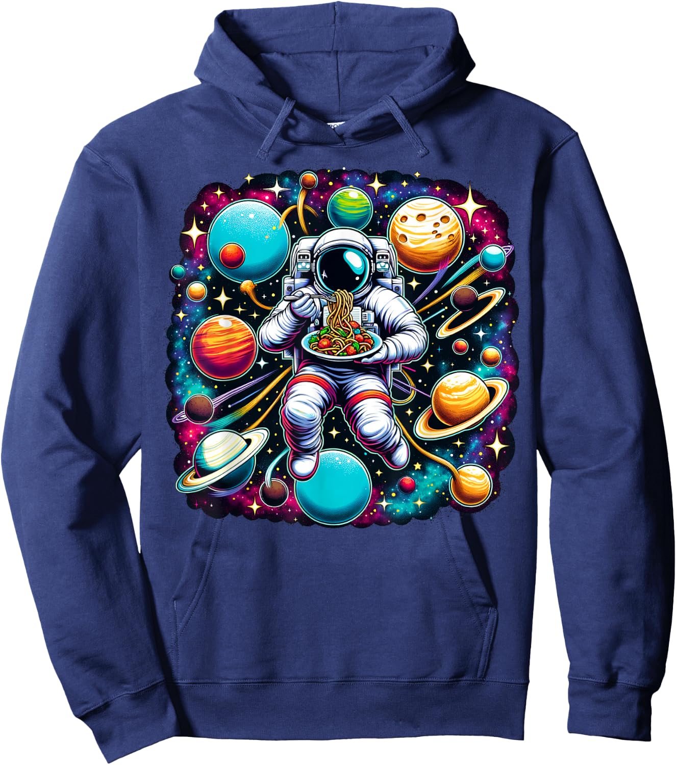 Colorful Galaxy Astronaut eating Spaghetti and meatballs Hoodie - Hoodie | Navy