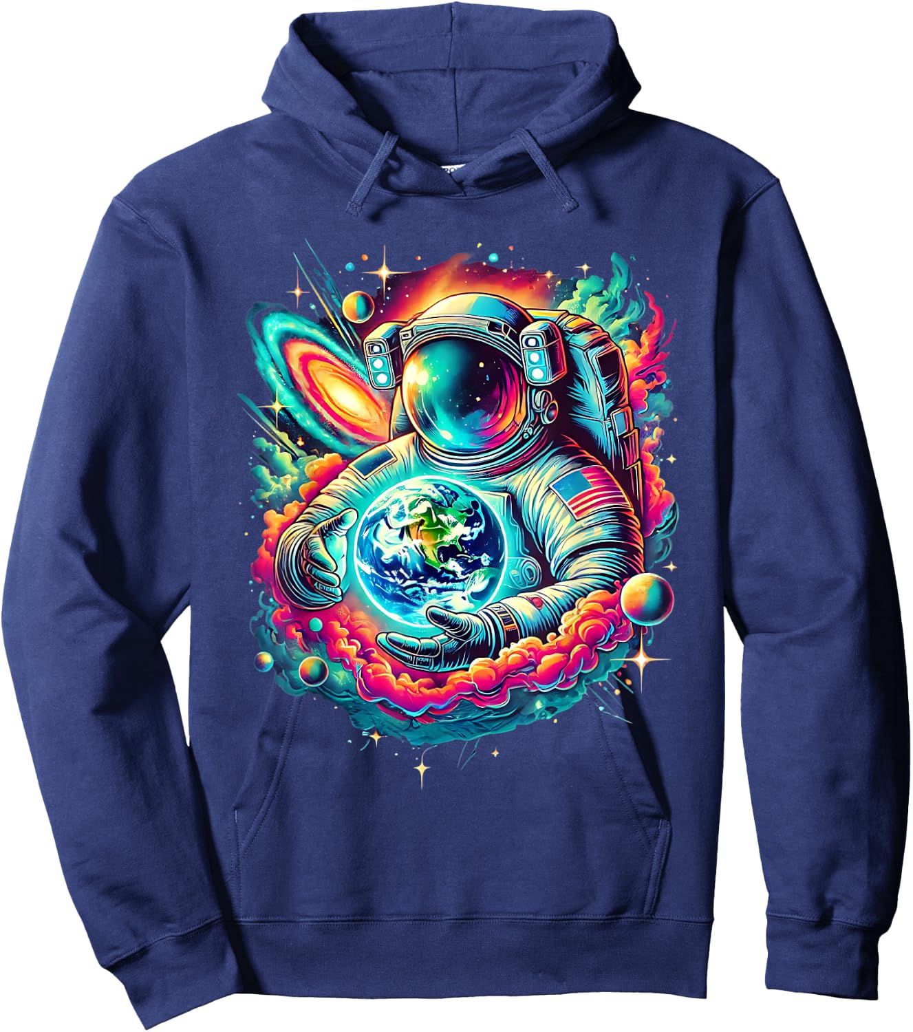 Cosmic Astronaut Holding Earth Space Exploration Art Science Hoodie - Hoodie | Navy