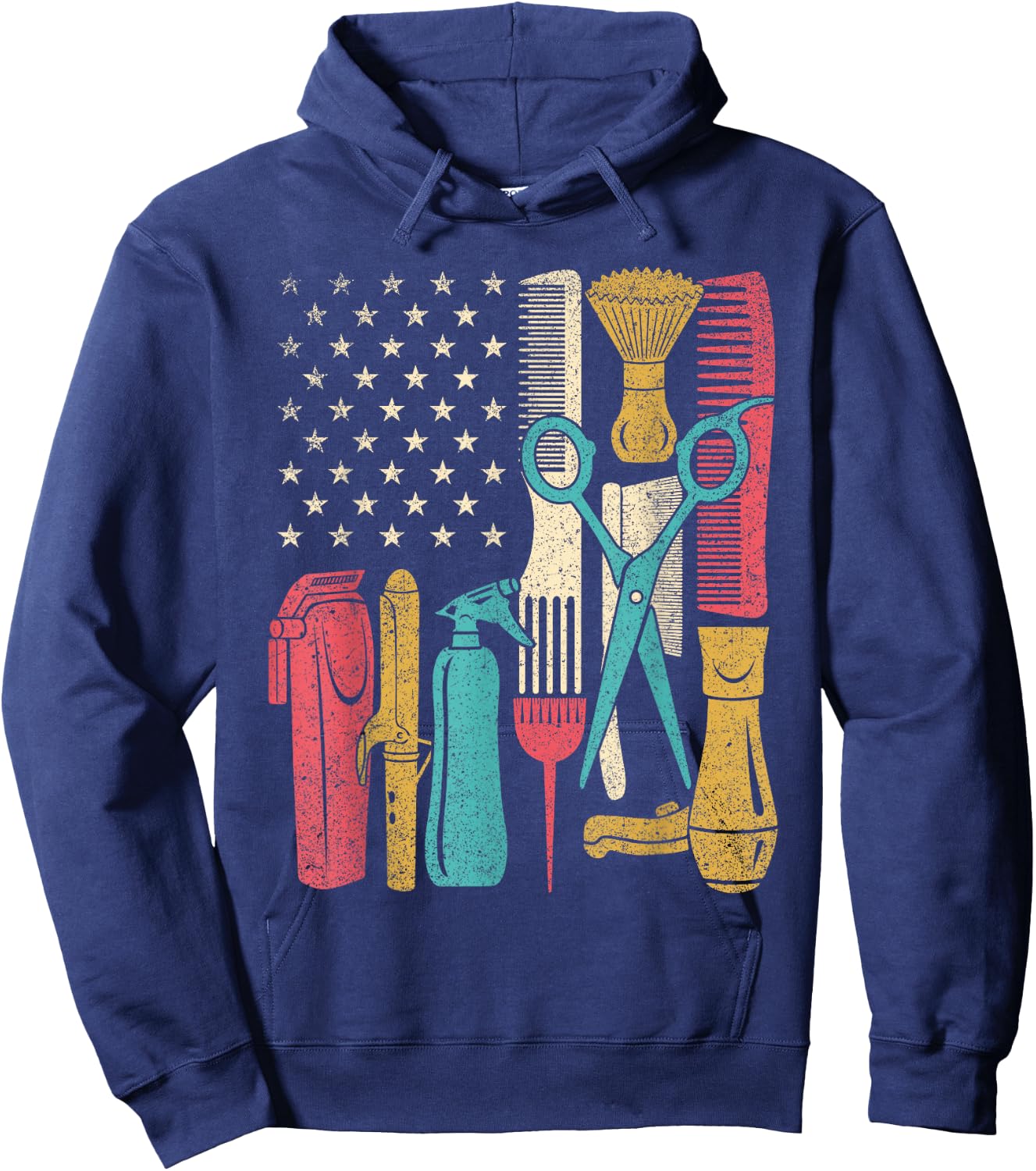Hairstylist Tools - USA Flag Haircutter Barber Hairdresser Hoodie - Hoodie | Navy