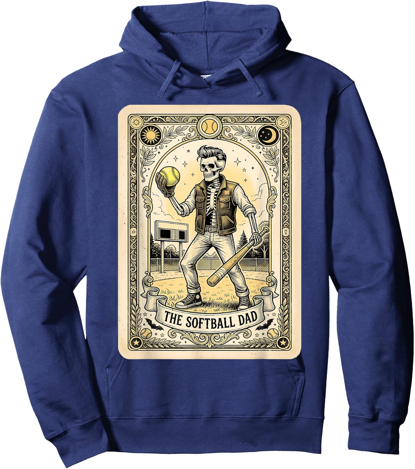 Softball Dad Tarot Card Skeleton Sports Fathers Day Men Hoodie - Hoodie | Navy