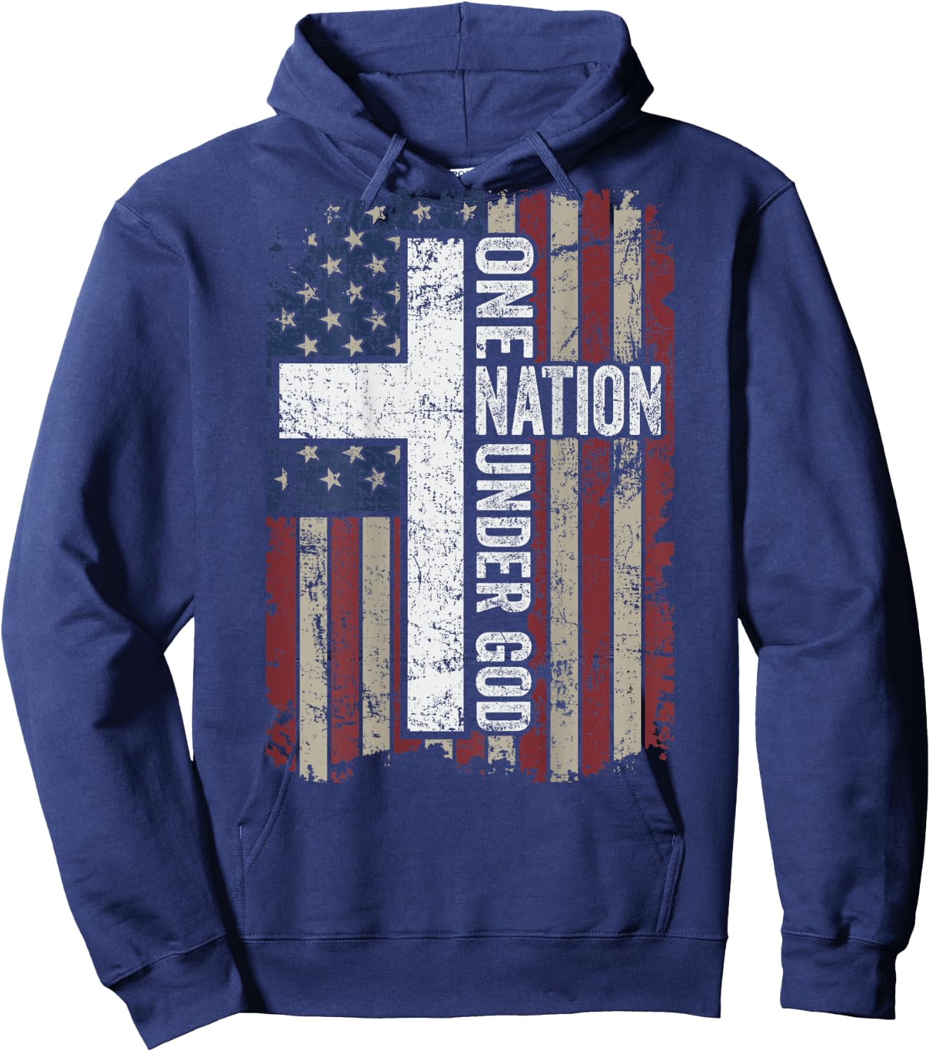 ONE NATION UNDER GOD - Christian Worship USA Flag - ON BACK Hoodie - Hoodie | Navy