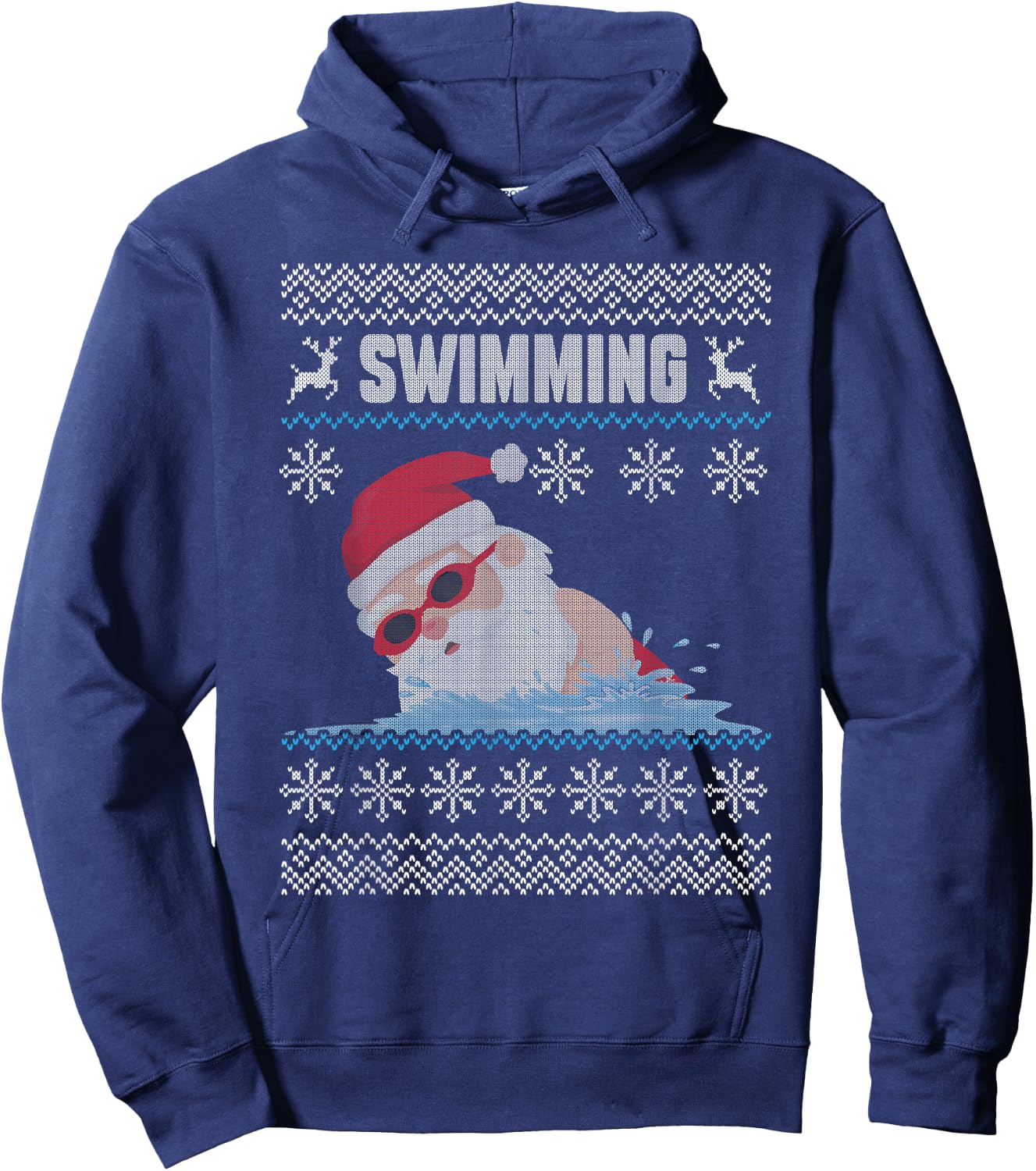 Swimming Santa Claus Swimming Pool Ugly Christmas Swimmer Hoodie - Hoodie | Navy