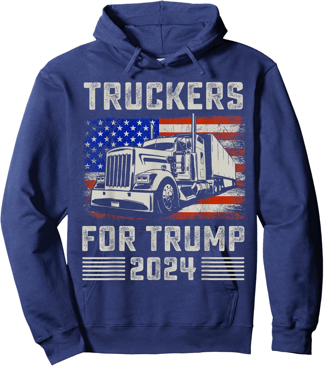 Truckers For Trump American Flag - Trump 2024 Vintage Hoodie - Hoodie | Navy