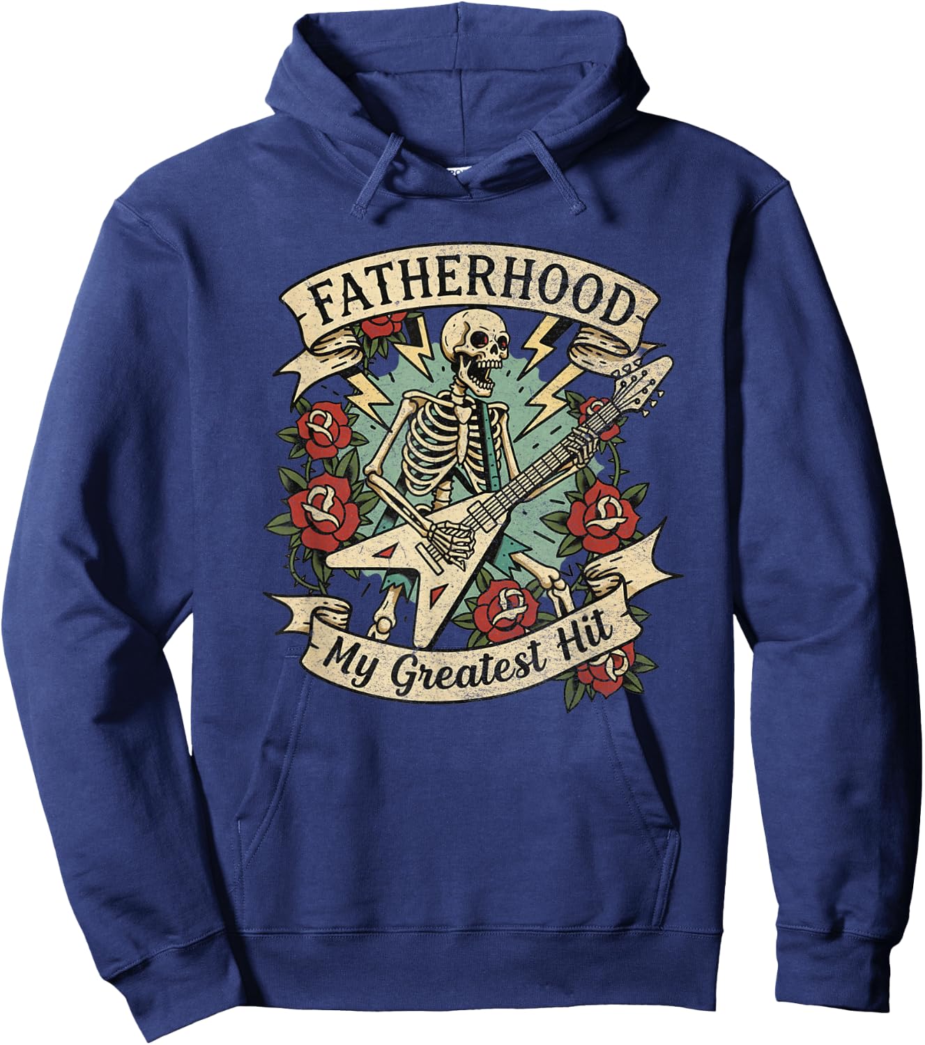 Cool Guitar Dad Fatherhood Greatest Hit Tattoo Style Hoodie - Hoodie | Navy