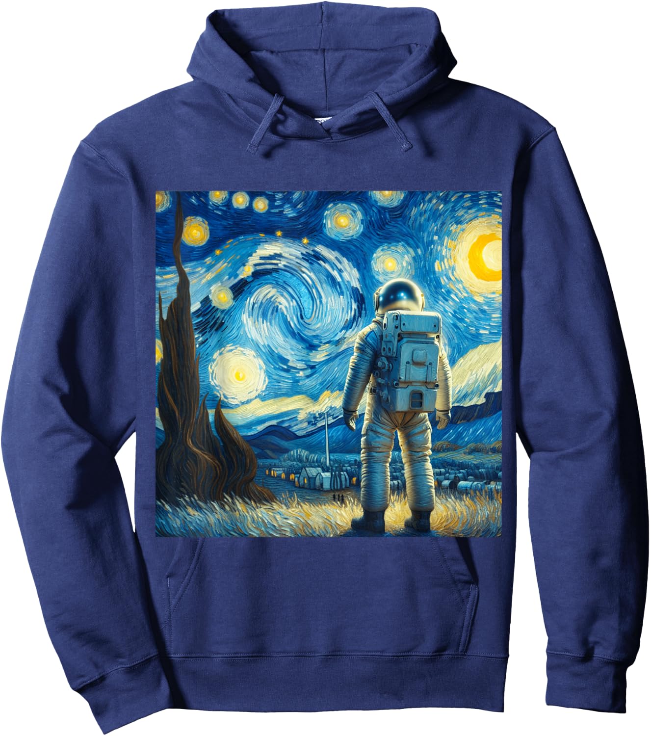 Van Gogh Starry Night Space Lovers Astronaut Lover Graphic Hoodie - Hoodie | Navy
