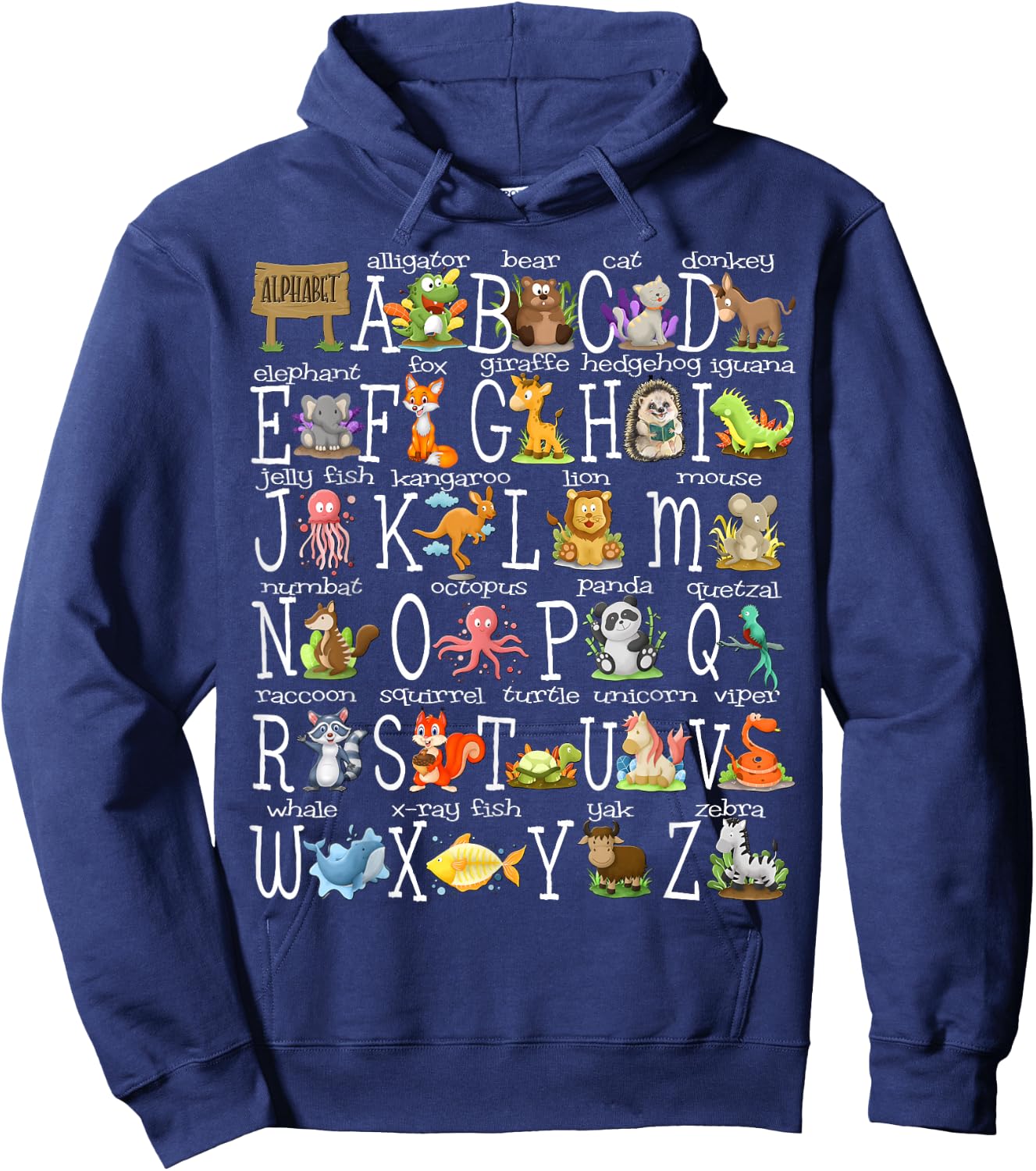 Alphabet Animals Back to School Pre-K Kindergarten Teacher Hoodie - Hoodie | Navy