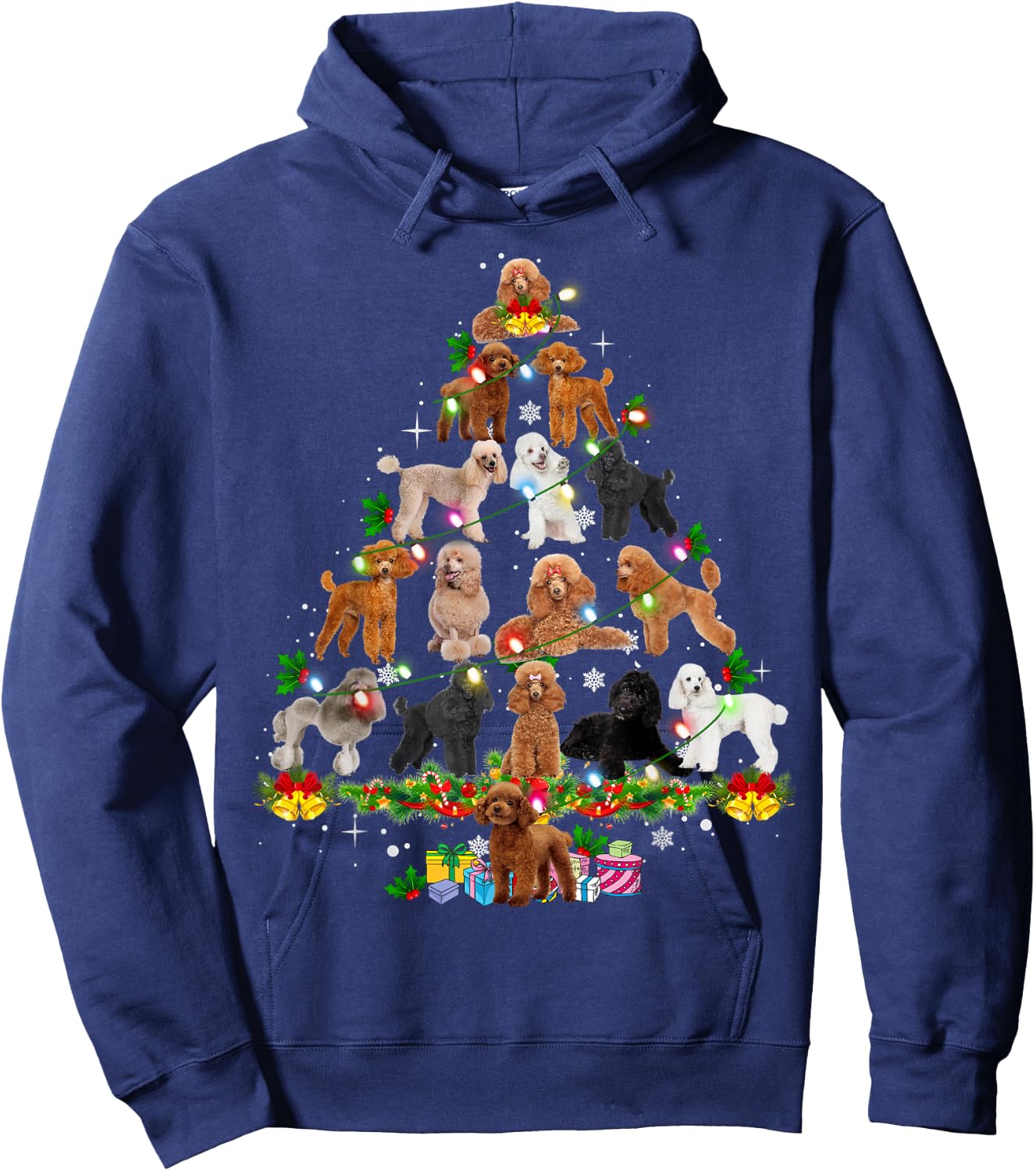 Funny Poodle Christmas Tree Ornament Decor Xmas Dog Dad Mom Hoodie - Hoodie | Navy
