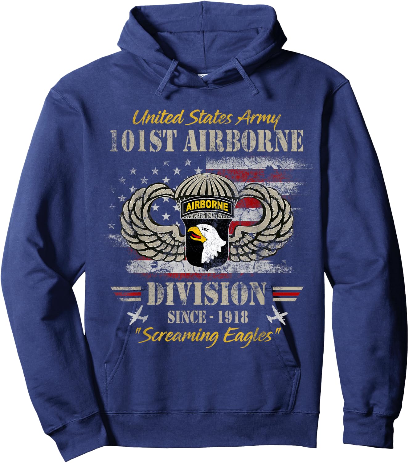U.S Army 101st Airborne Paratrooper Veteran Screaming Eagles Hoodie - Hoodie | Navy