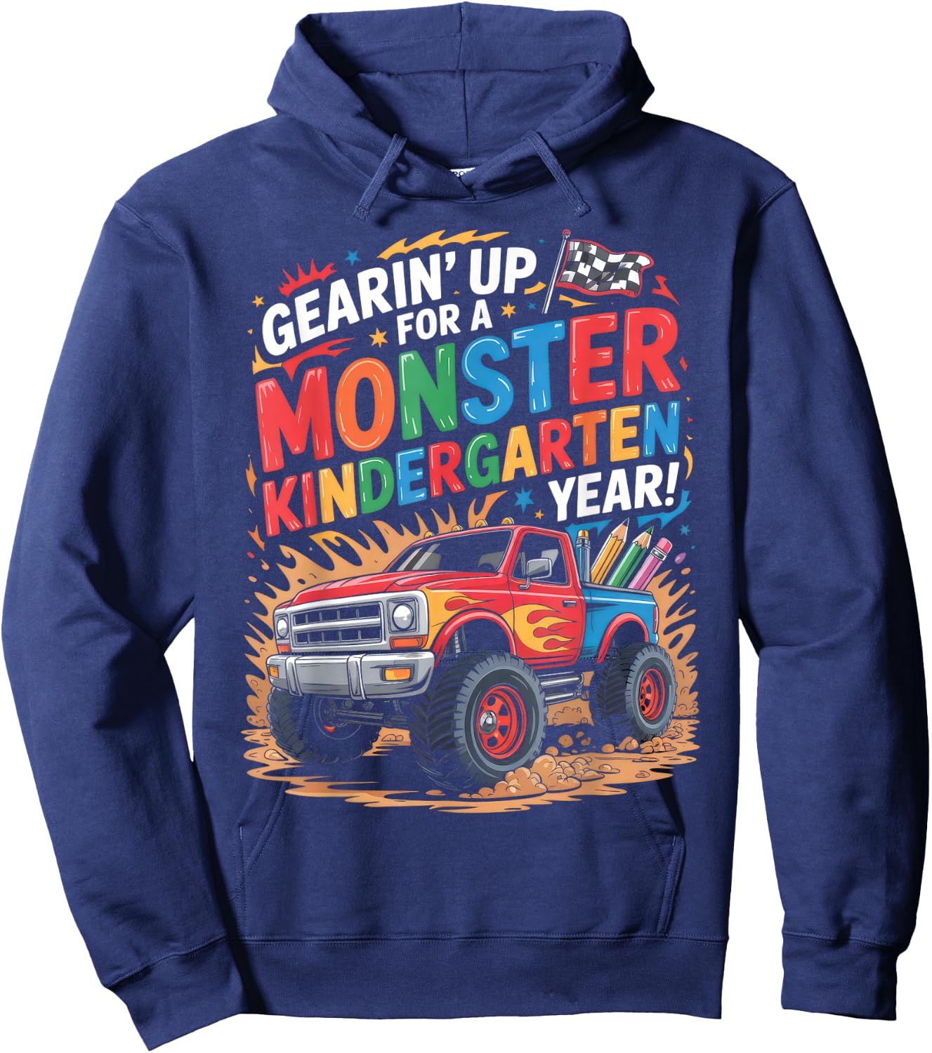 Back to School Kindergarten Monster Truck First Day Boys Hoodie - Hoodie | Navy