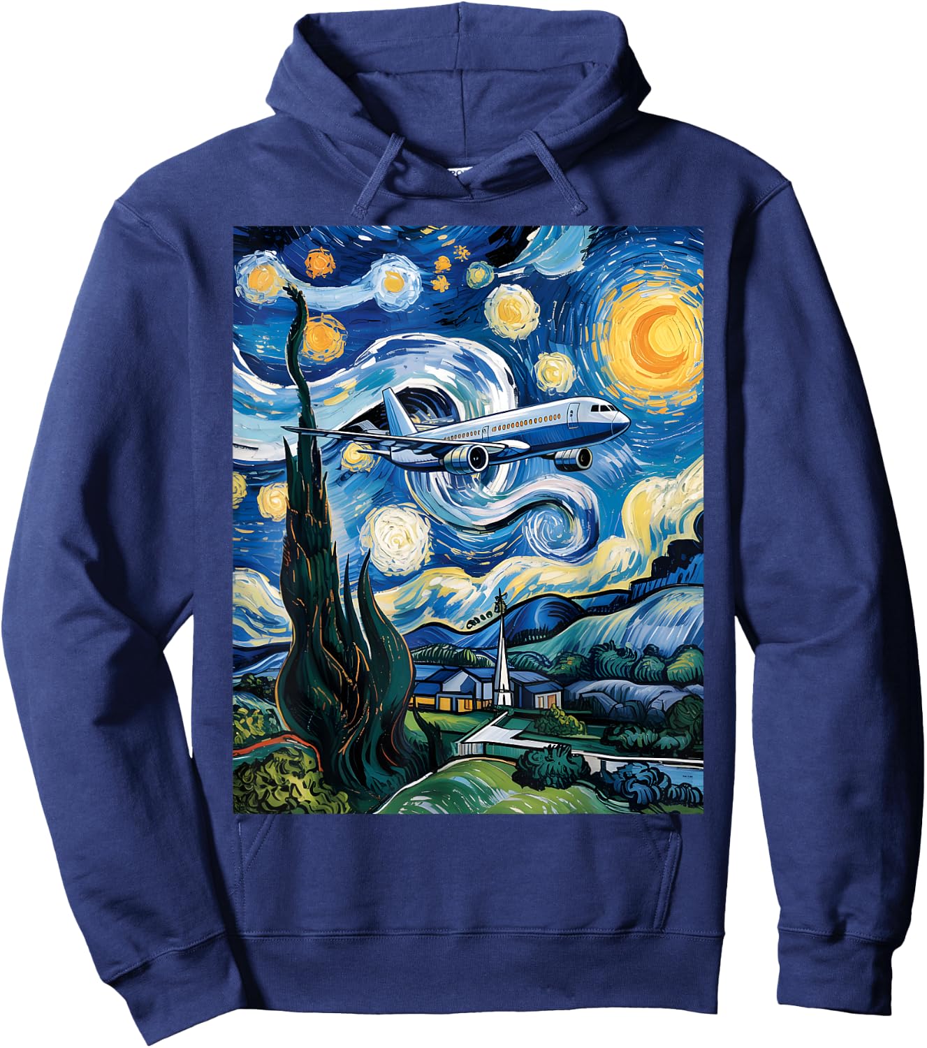 Airplane Starry Night Van Gogh Graphic Aviation Plane Pilot Hoodie - Hoodie | Navy