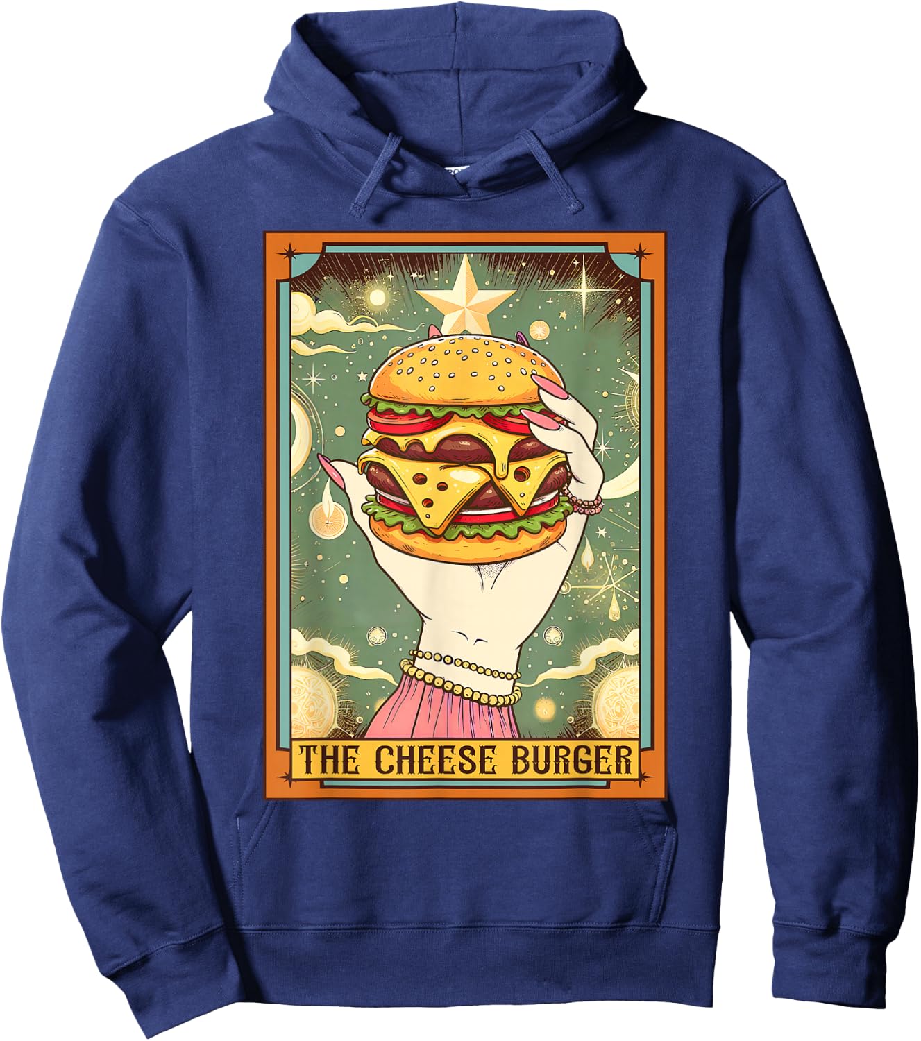 Cheese Burger Lover Foodie The Cheese Burger Tarot Card Hoodie - Hoodie | Navy