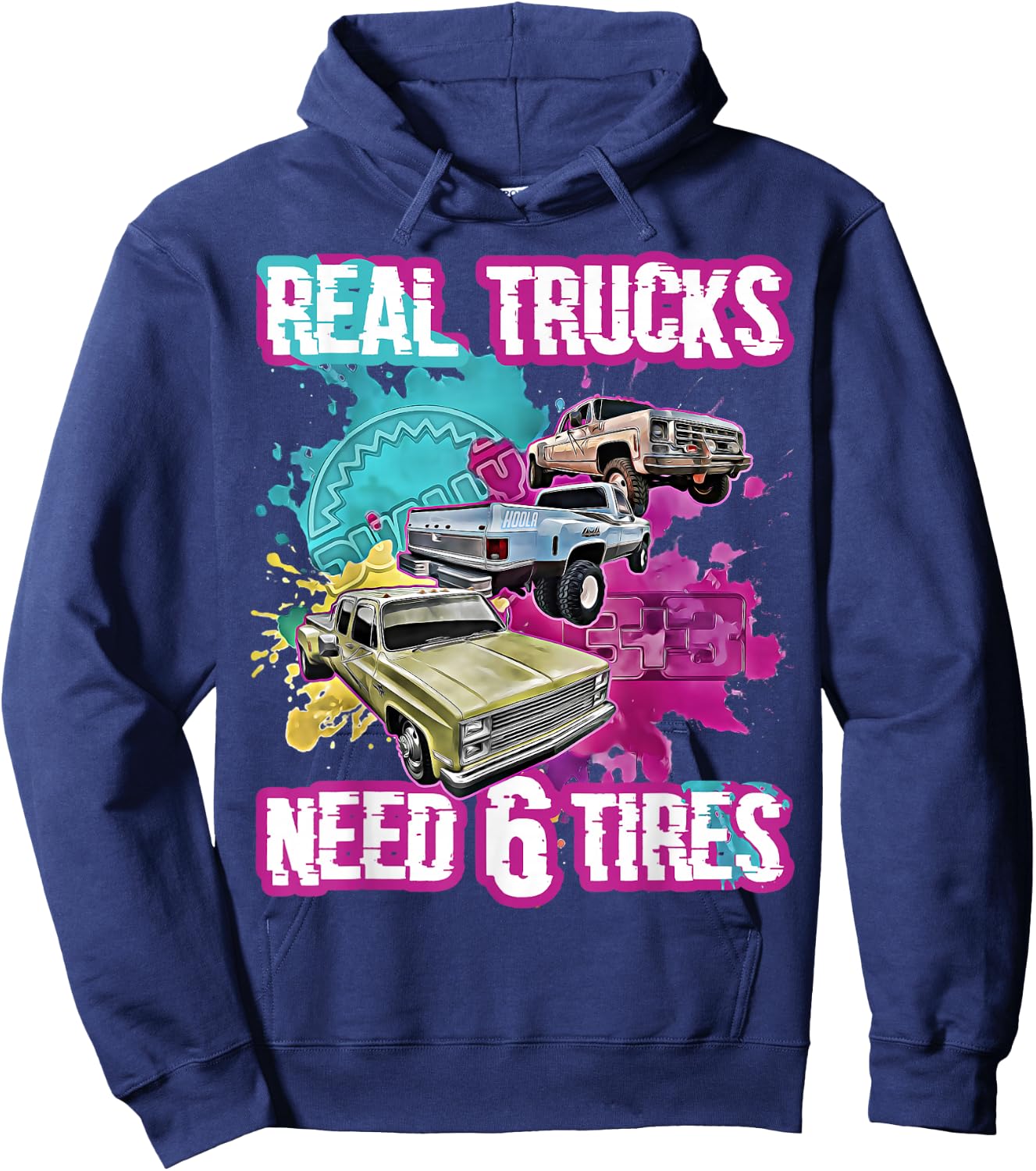 Dually Truck,Dual Tires,Twin Wheels,Twin Tires,3+3,Lowered Hoodie - Hoodie | Navy
