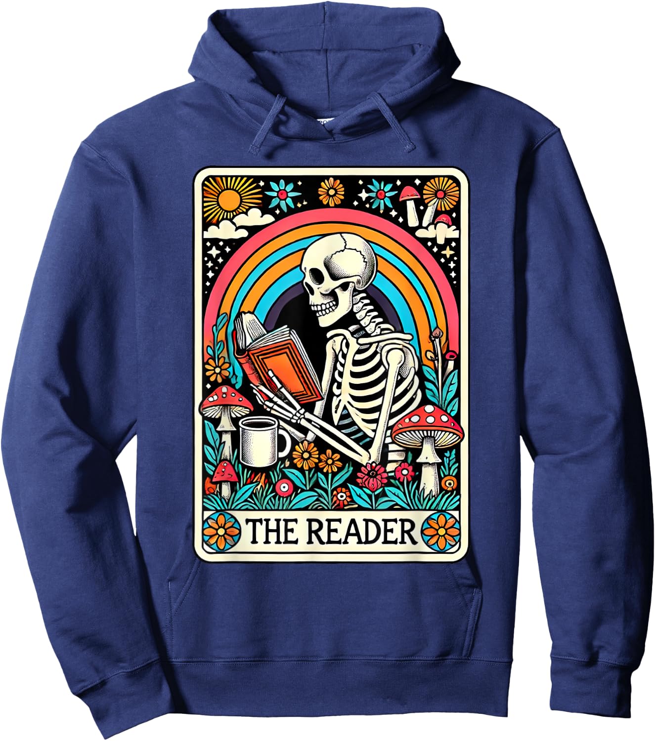 The Reader Tarot Card Skeleton Reading Book Bookworm Bookish Hoodie - Hoodie | Navy