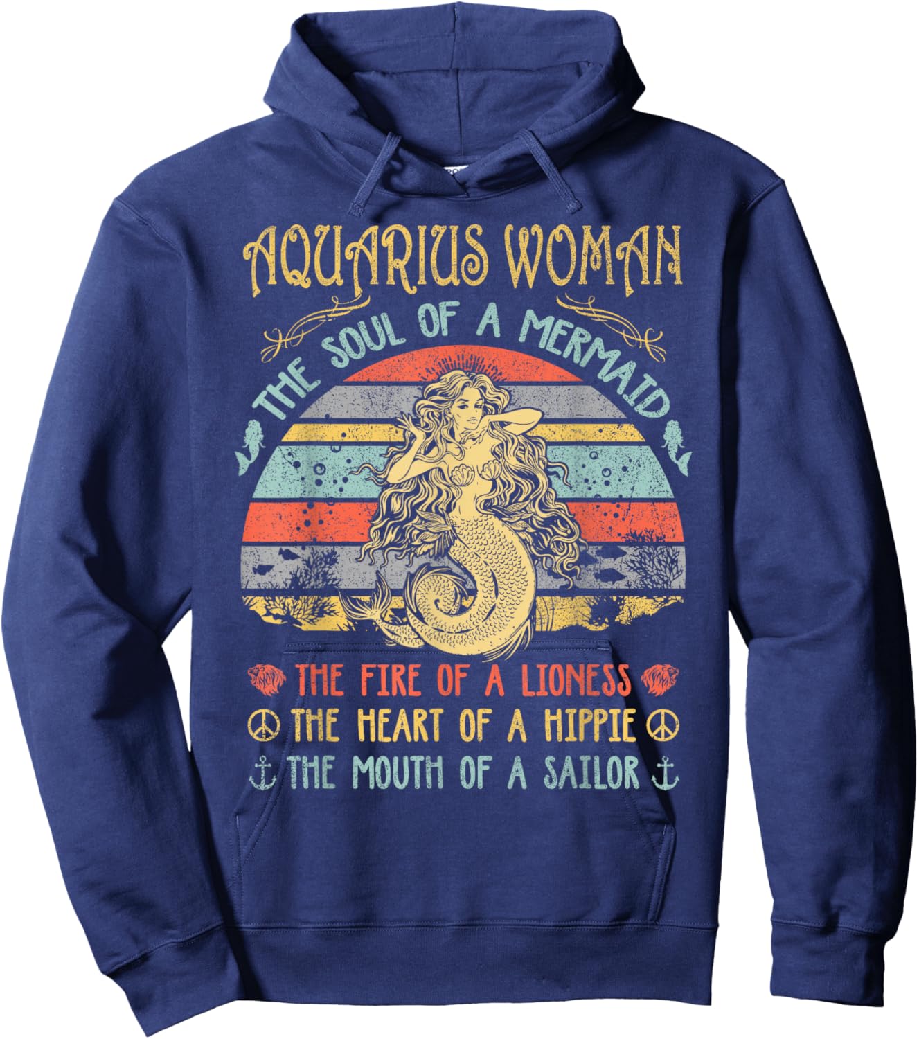 Aquarius Woman The Soul Of A Mermaid Vintage Birthday Hoodie - Hoodie | Navy