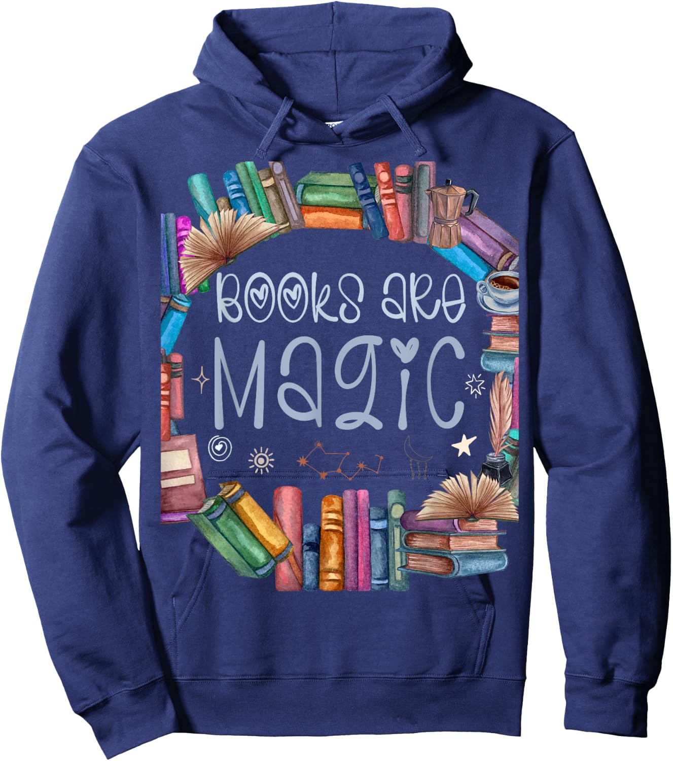 Bibliophile Gifts For Old Book Lovers - Books Are Magic Hoodie - Hoodie | Navy