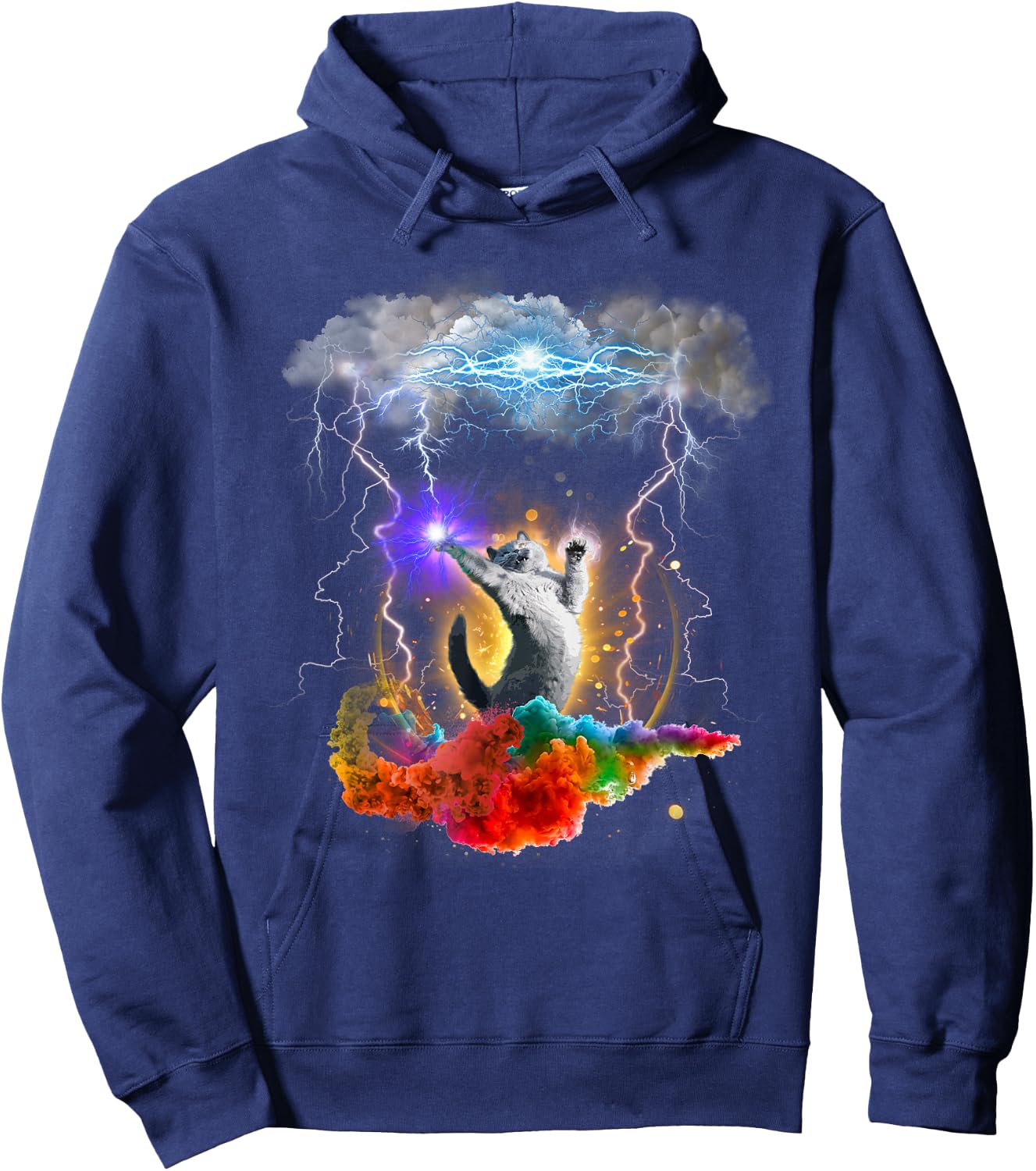 Crazy Space Cat Lightning Rainbow Men Women Kids Hoodie - Hoodie | Navy