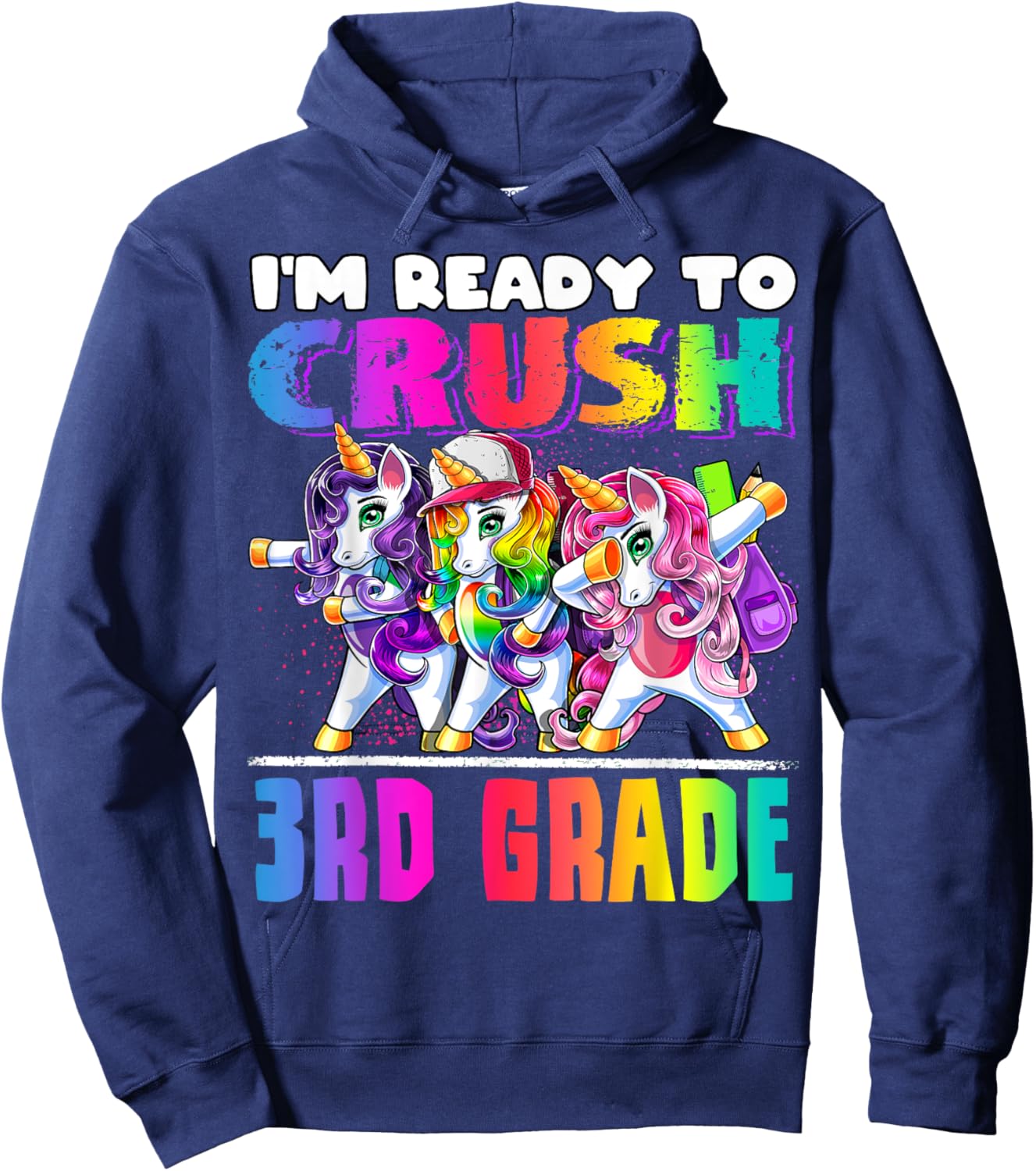 Crush 3rd Grade Dabbing Unicorn Back to School Backpack Girl Hoodie - Hoodie | Navy