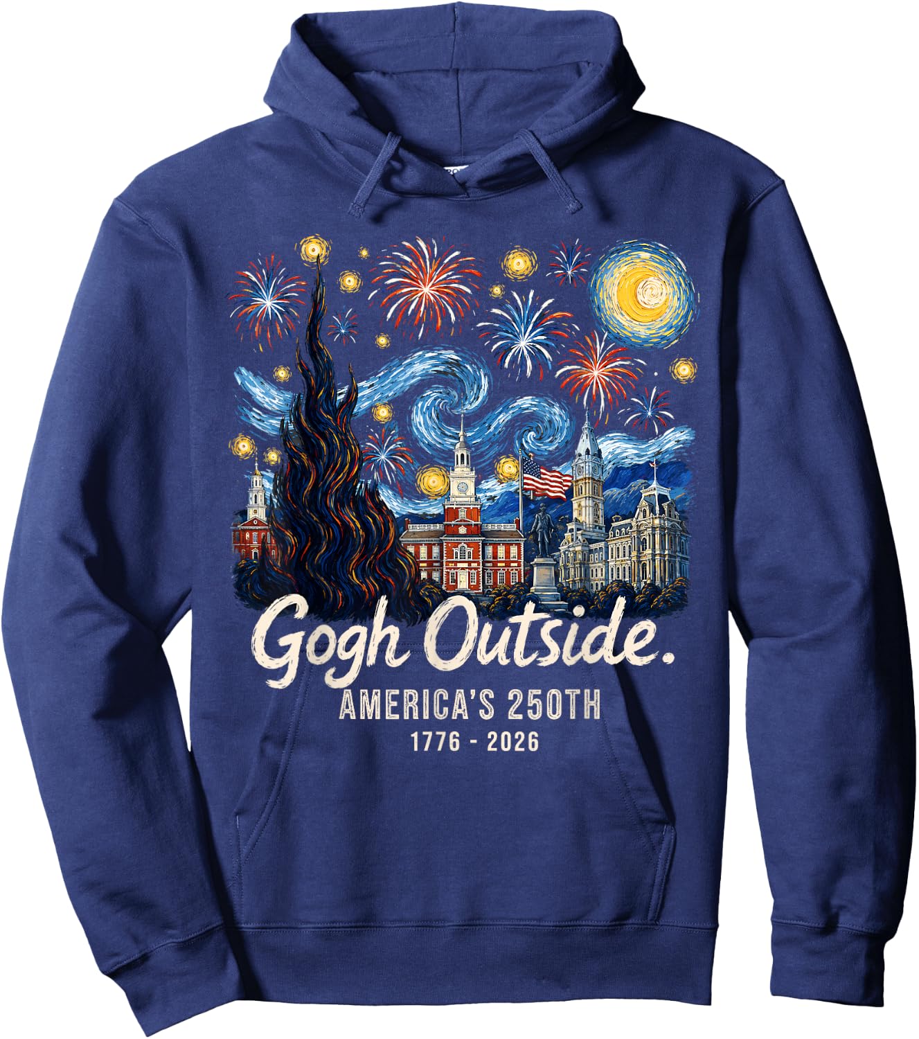 Gogh Outside America's 250th 1776 2026 Starry Night USA Hoodie - Hoodie | Navy