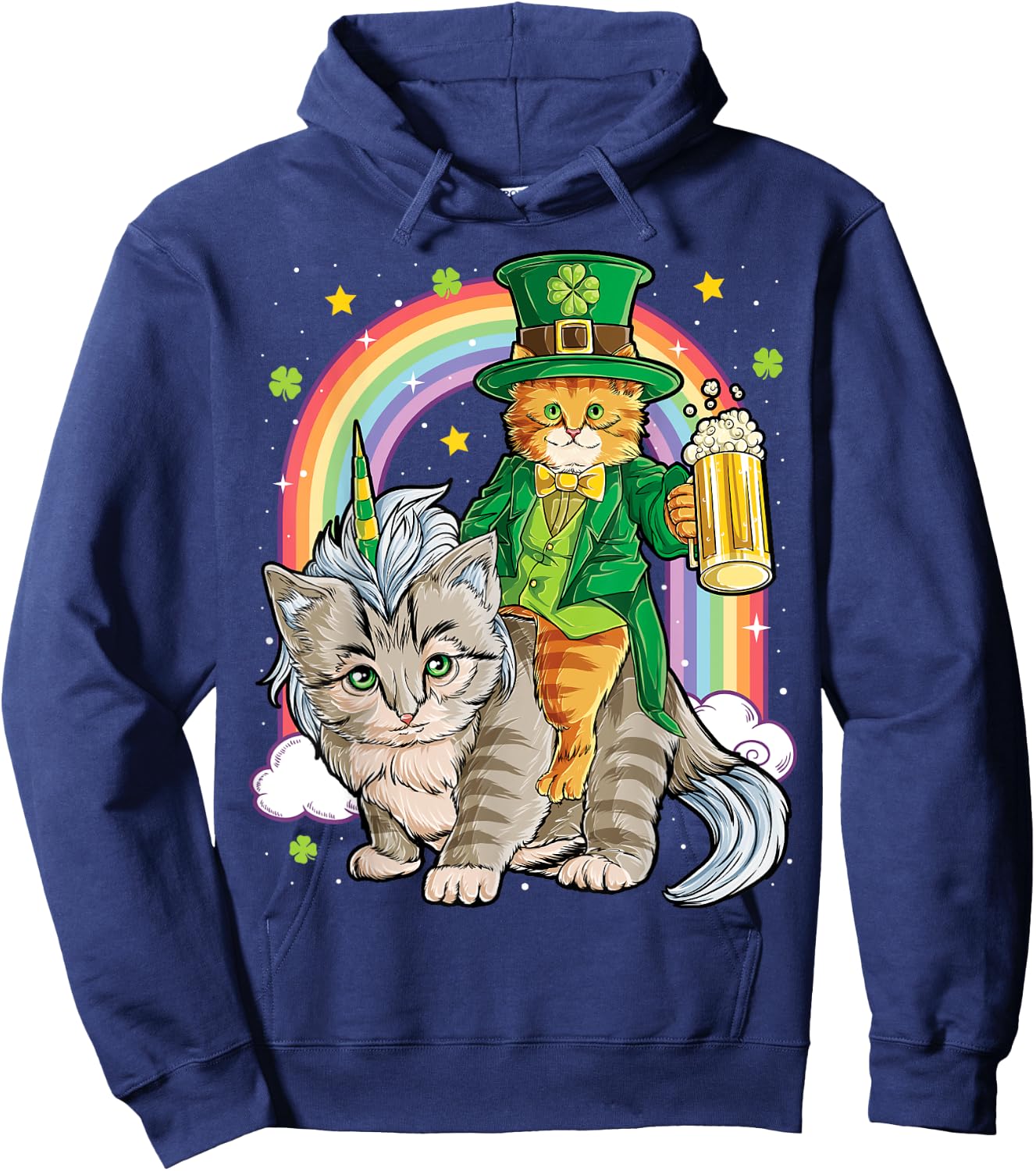 Cat St Patricks Day Leprechaun Riding Caticorn Unicorn Women Hoodie - Hoodie | Navy