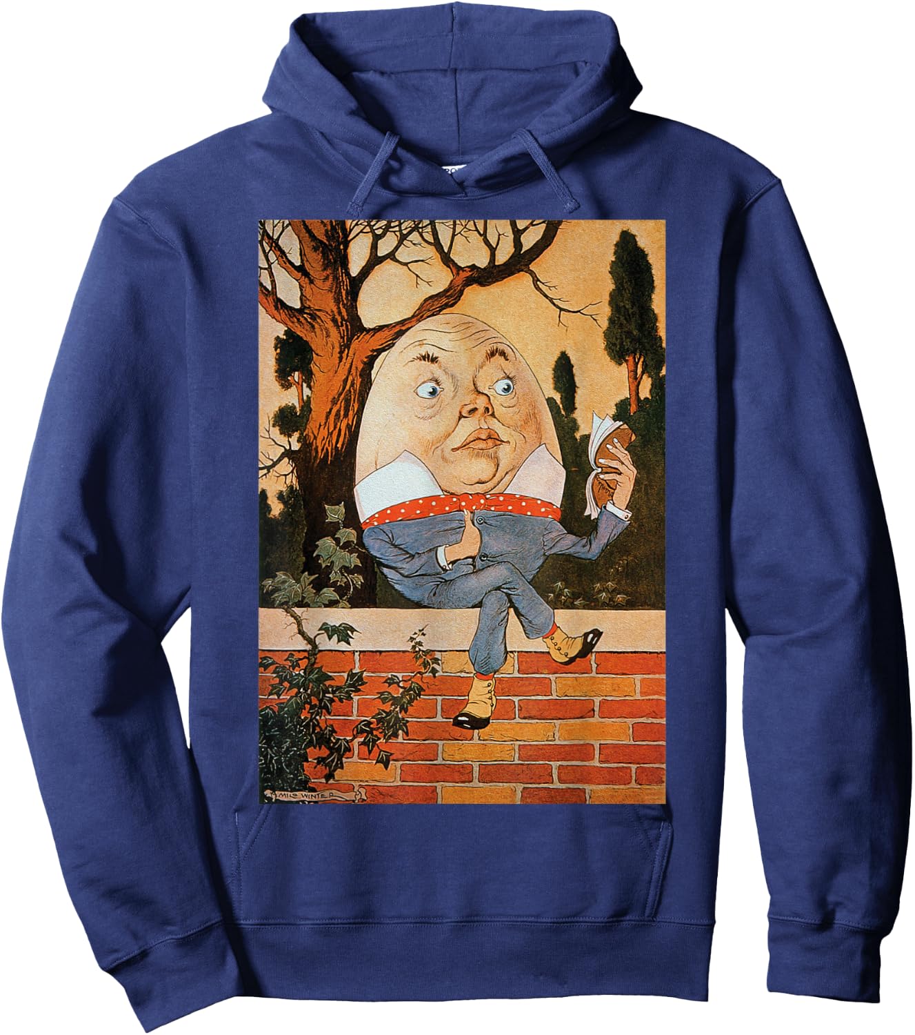 Classic Fairytale Nursery Rhymes Humpty Dumpty Sat on a Wall Hoodie - Hoodie | Navy