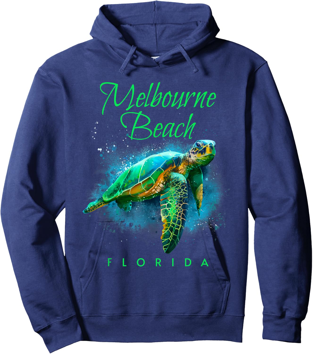 Melbourne Beach Florida Watercolor Sea Turtle Hoodie - Hoodie | Navy