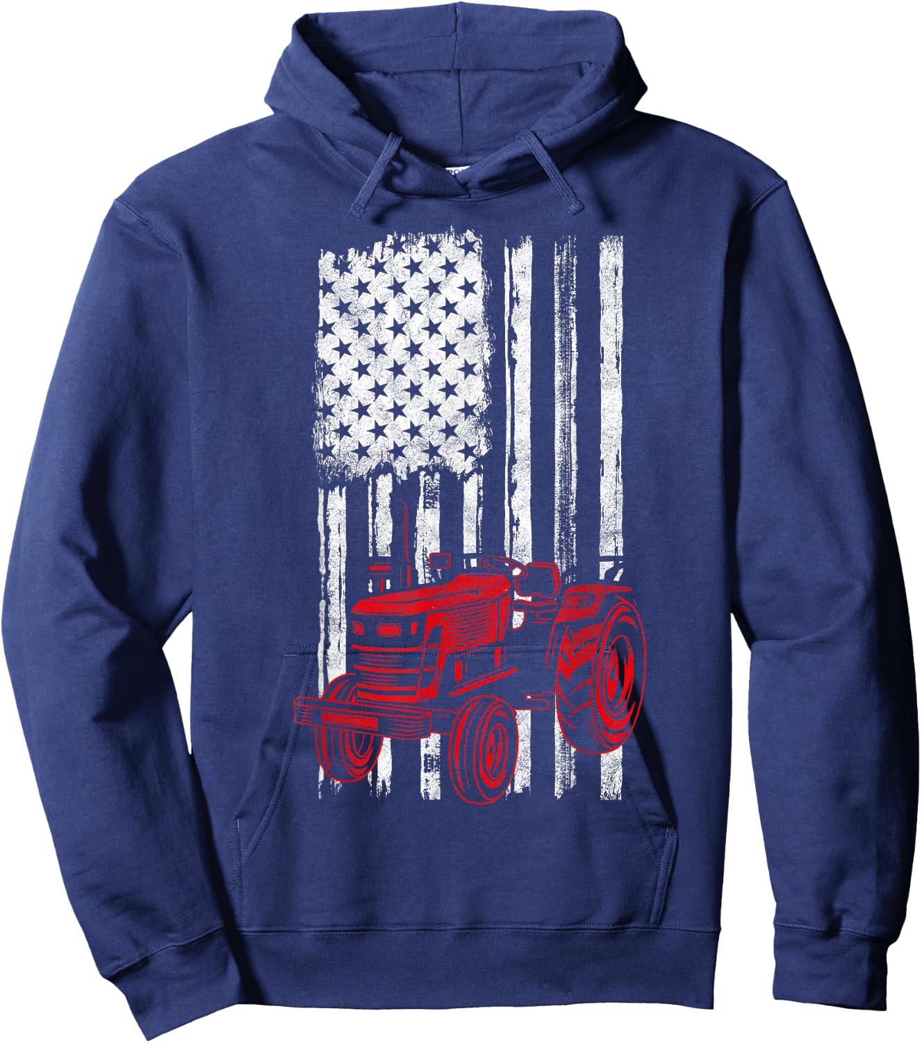 Farmer American Flag Farming Gift Usa Patriotic Tractor Hoodie - Hoodie | Navy