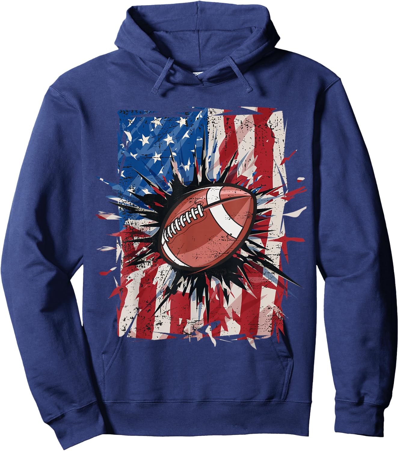 Patriotic Football 4th of July Men USA American Flag Boys Small Hoodie - Hoodie | Navy