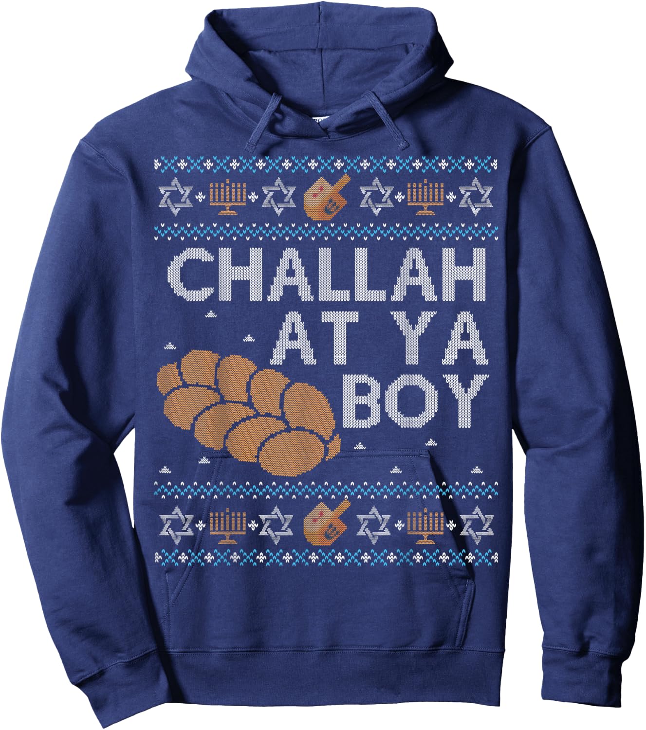 Funny Ugly Hanukkah Sweater Shirt Challah At Ya Boy Matching Hoodie - Hoodie | Navy