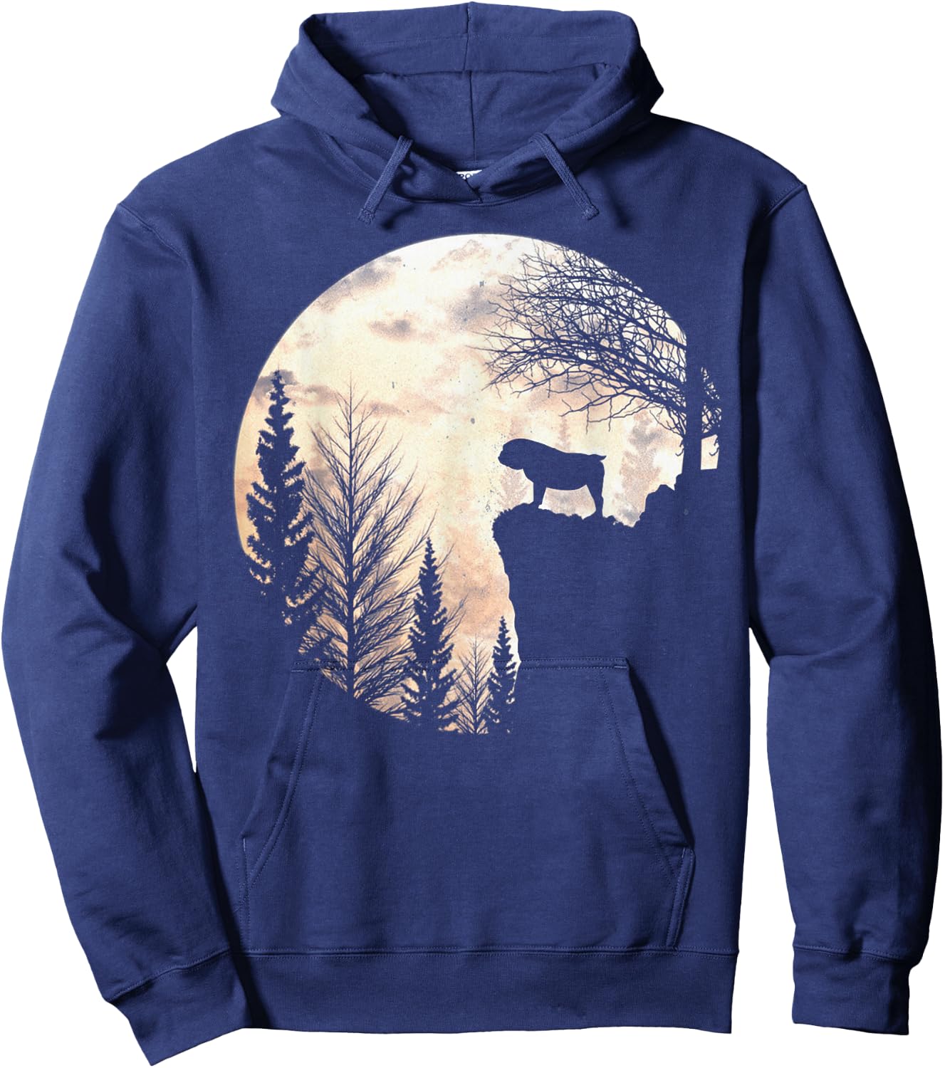 Bulldog Silhouette Dog Scary And Moon Halloween Costume Hoodie - Hoodie | Navy