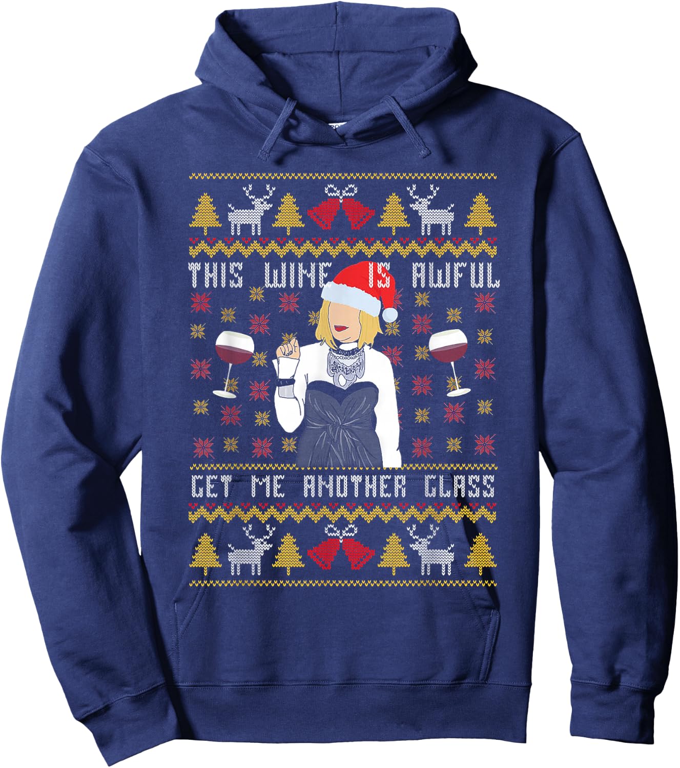 This Wine Is Awful Get Me Another Glass Ugly Christmas Hoodie - Hoodie | Navy