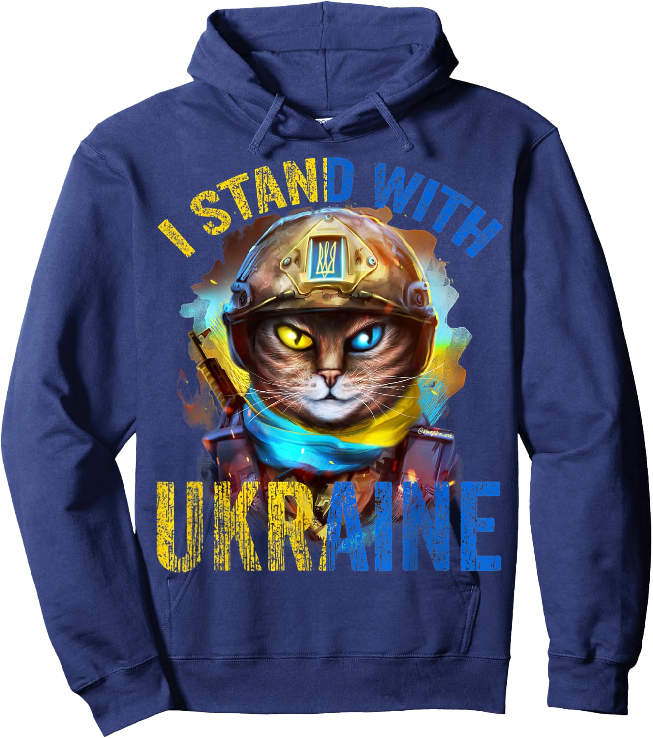 Pray for Support Ukrainian Cat Soldier Stand with Ukraine Women Hoodie - Hoodie | Navy