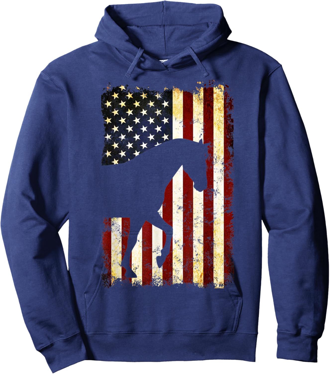 Horse Silhouette American Flag 4th of July Men Hoodie - Hoodie | Navy