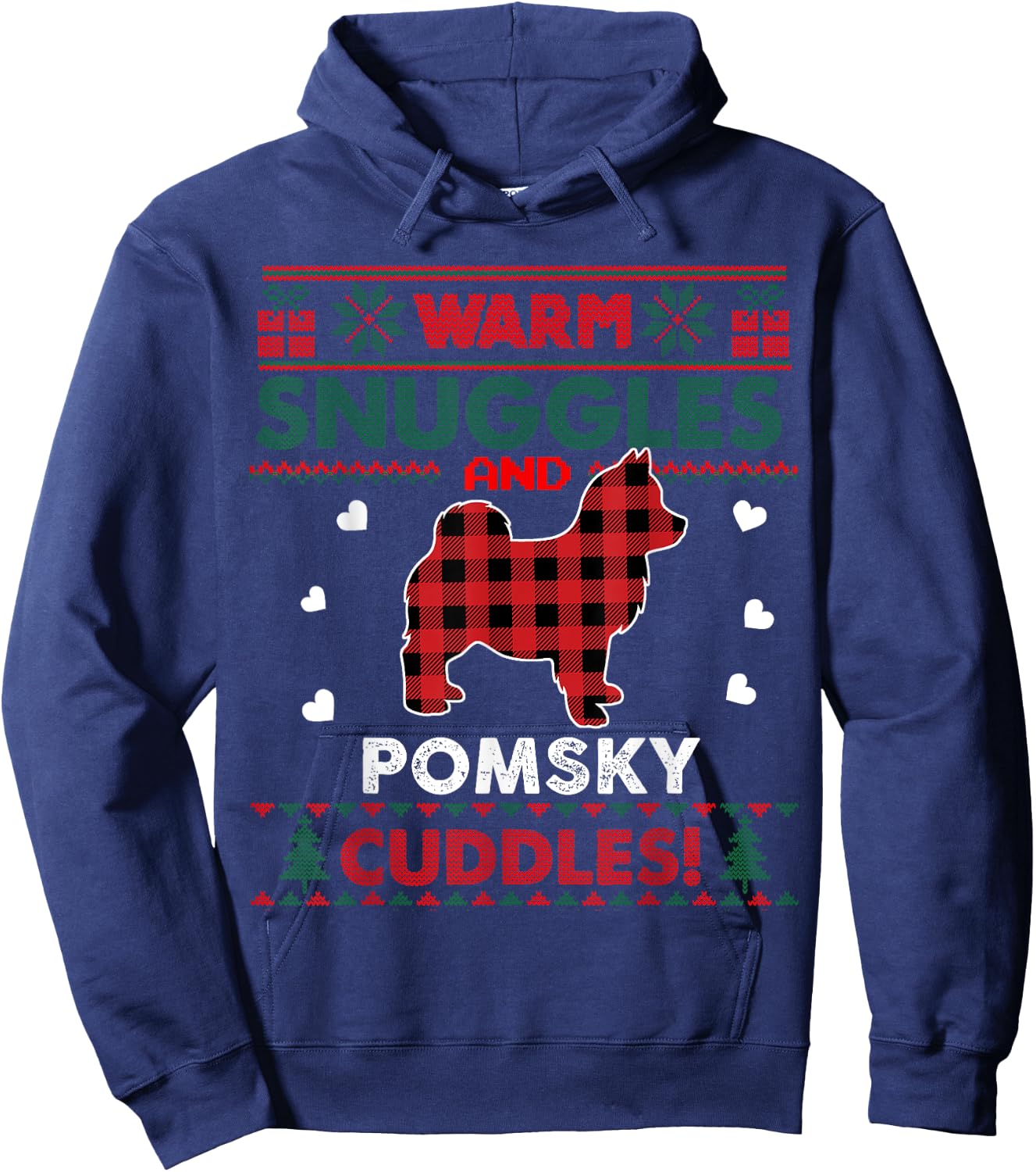 Pomsky Dog Lover Xmas Gifts Pajama Ugly Christmas Sweater Men Women Kids Hoodie - Hoodie | Navy