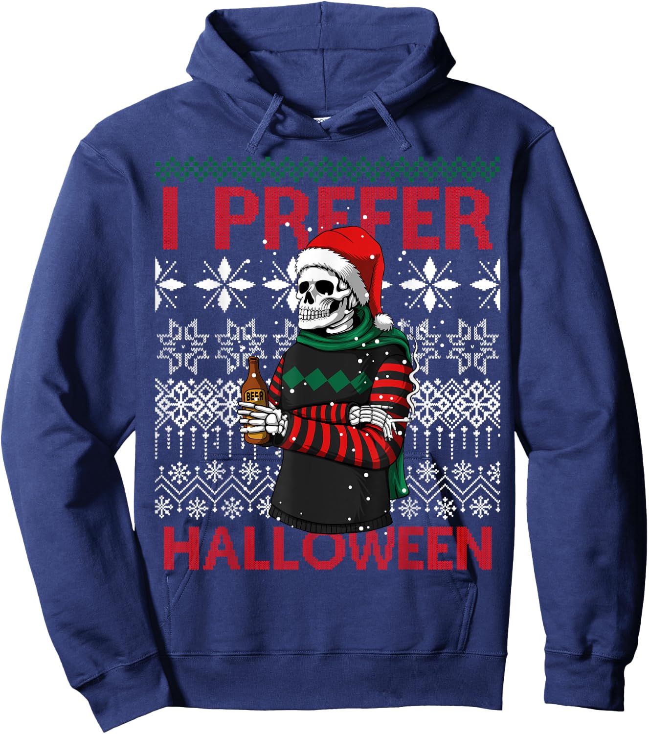 I Prefer Halloween Funny Christmas Skeleton Sweater Ugly Hoodie - Hoodie | Navy