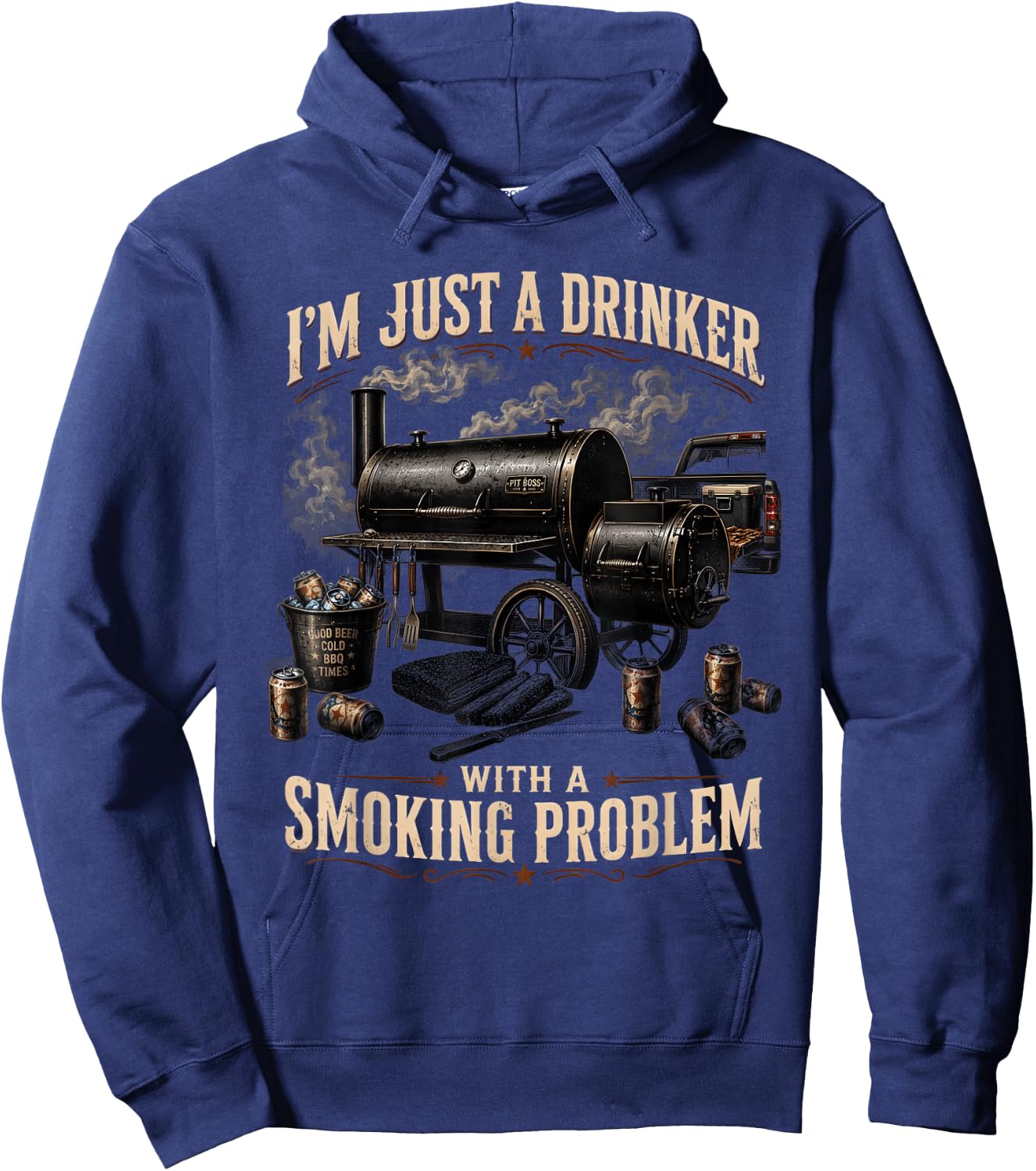 I'm Just A Drinker with A Smoking Problem Grilling BBQ Dads Hoodie - Hoodie | Navy