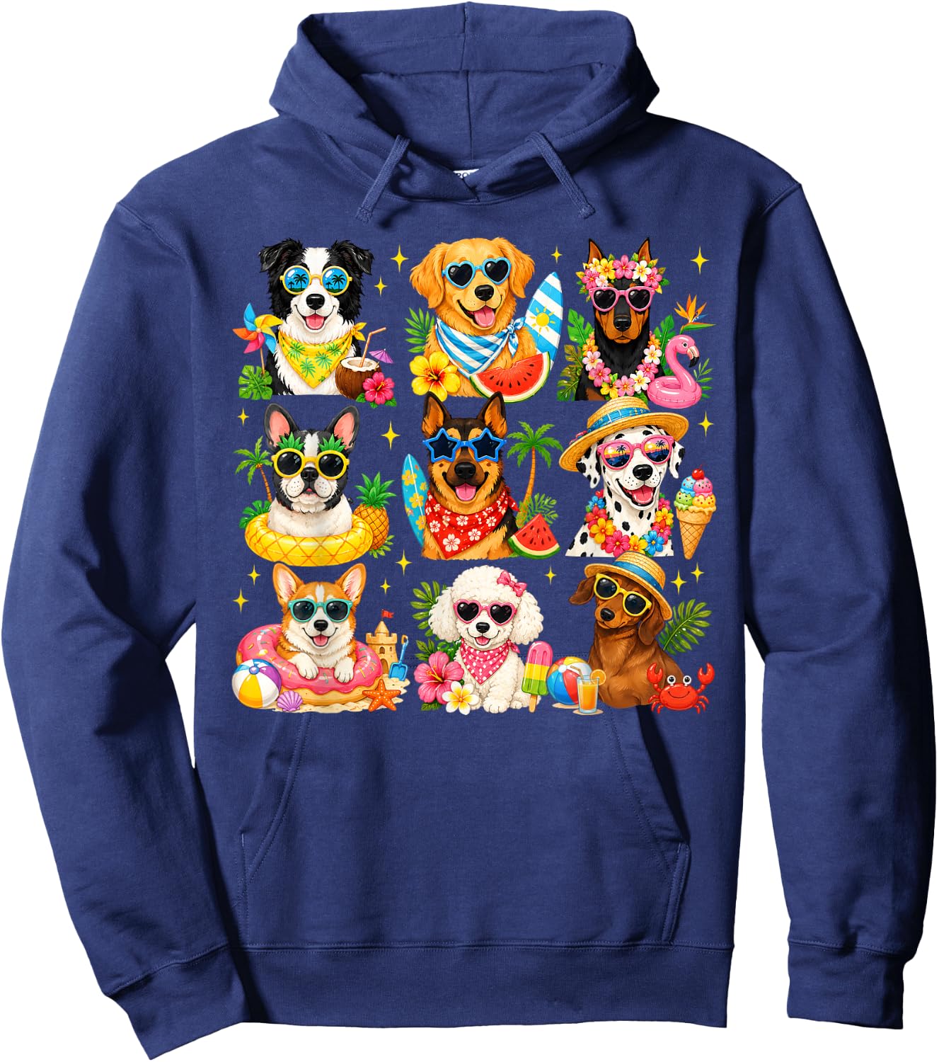 Funny Dogs in Sunglasses Summer Beach Vacation Dog Lovers Hoodie - Hoodie | Navy