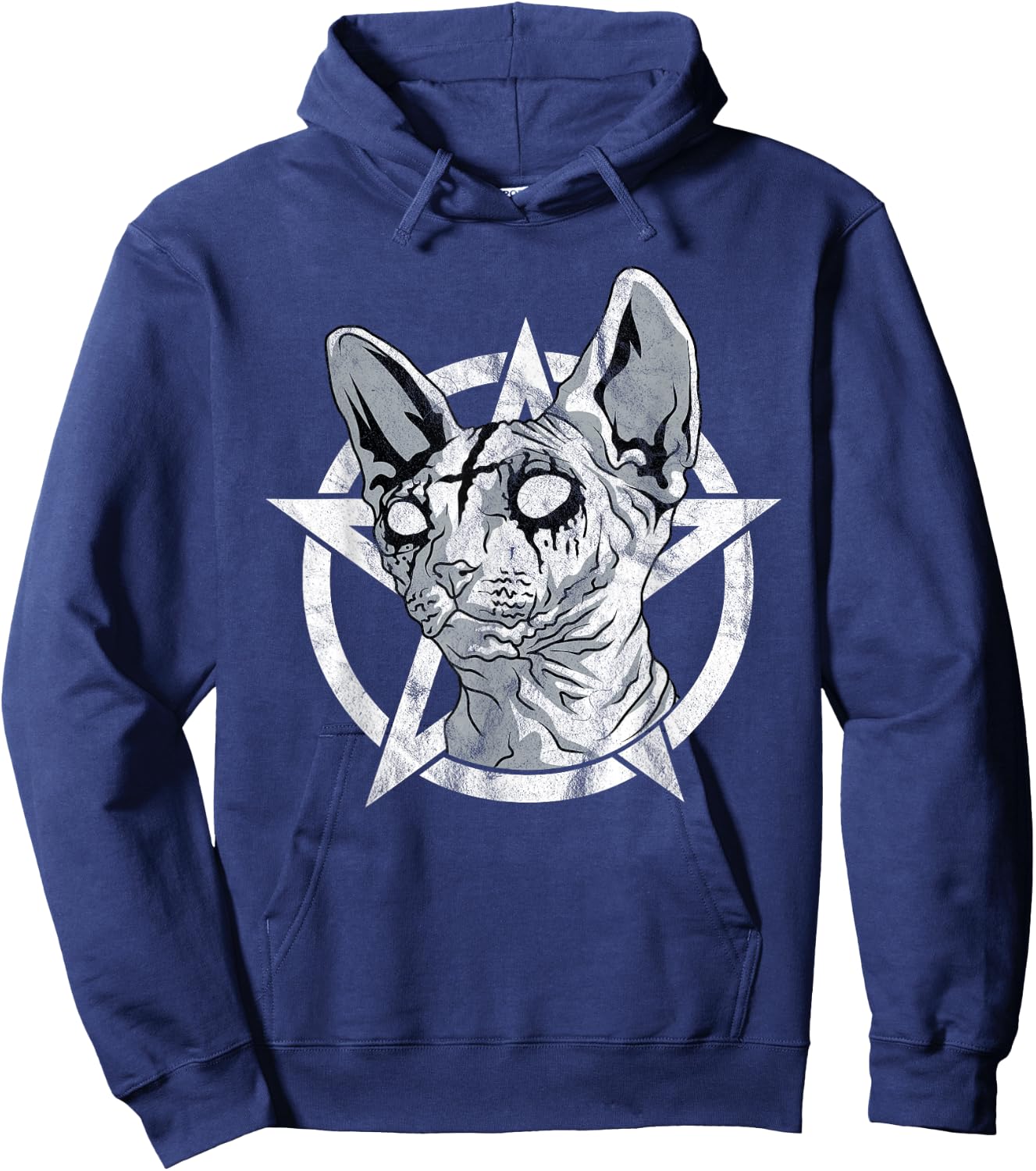 Black Metal Sphynx Cat Goth and Death Metal Sphinx Occult Hoodie - Hoodie | Navy