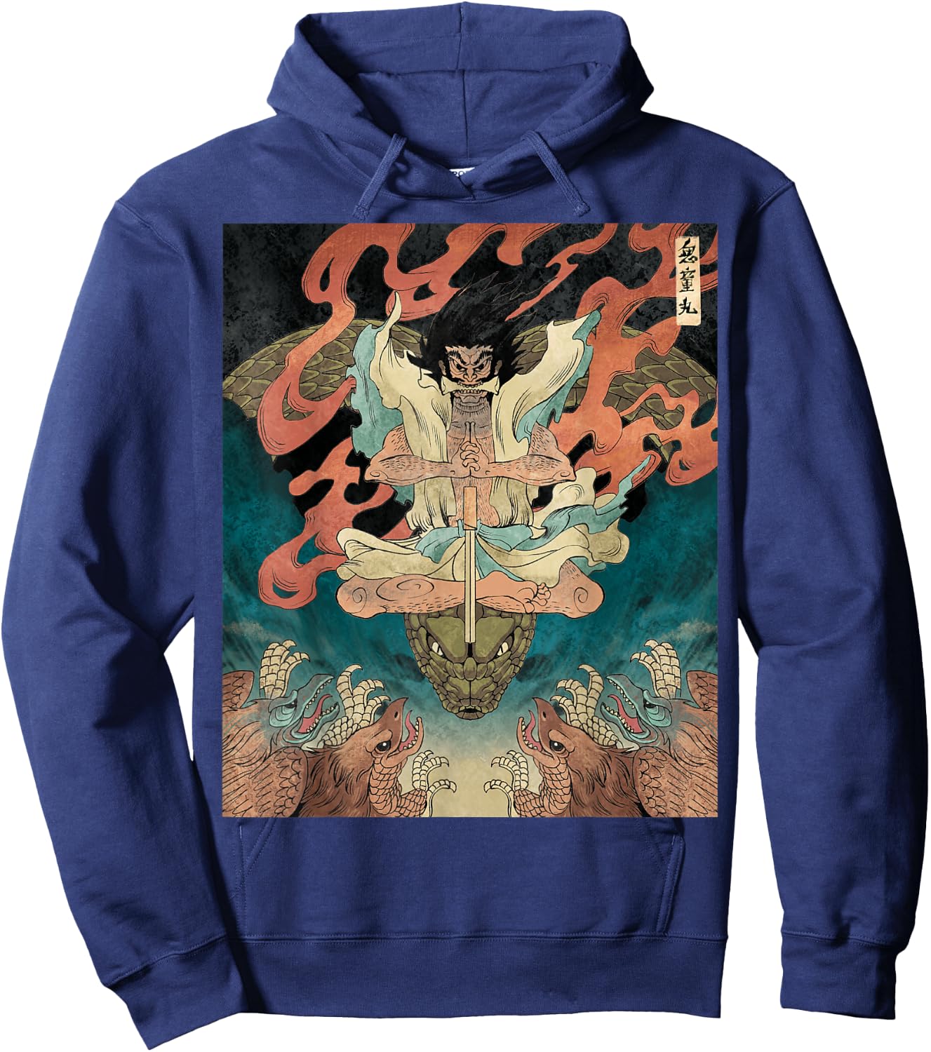 Japanese Vintage Artwork Tengu Gods Defeat Evil Snake Fan Hoodie - Hoodie | Navy