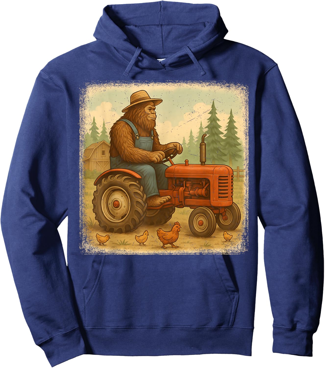 Bigfoot Driving Tractor Sasquatch Farmer Funny Farming Hoodie - Hoodie | Navy