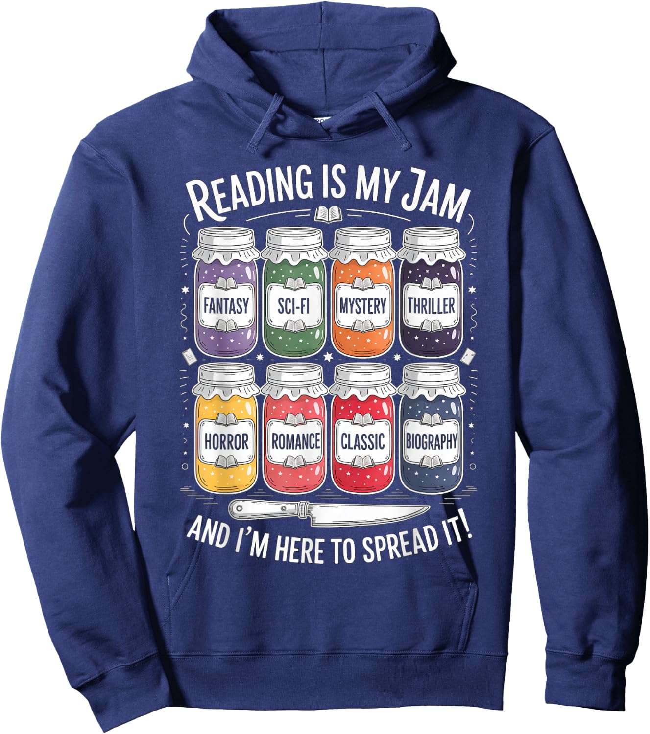 Reading is My Jam Funny Book Lover Pun Librarian Bookworm Hoodie - Hoodie | Navy