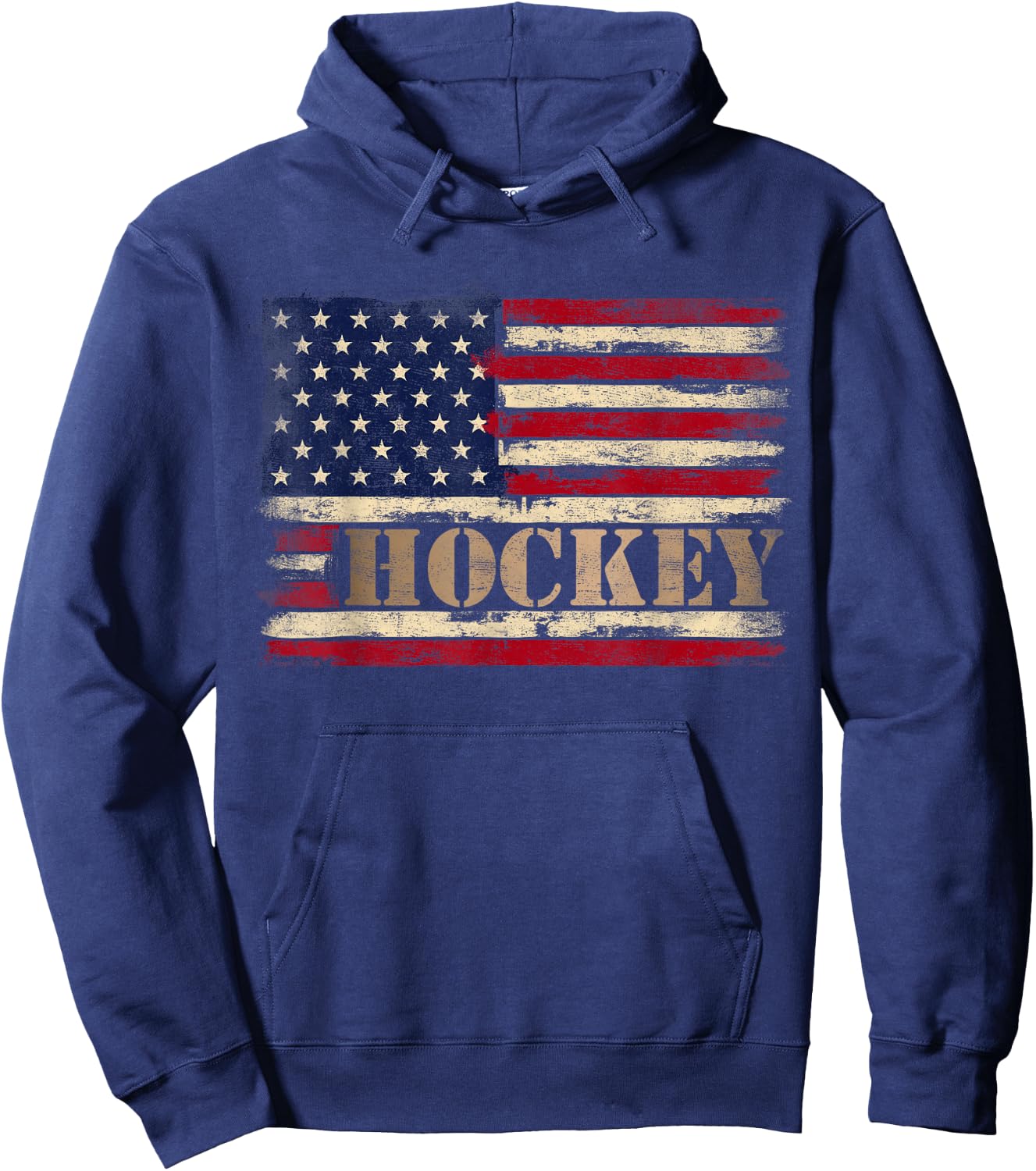 Retro Hockey Bold Text USA Flag Player Coach Hoodie - Hoodie | Navy