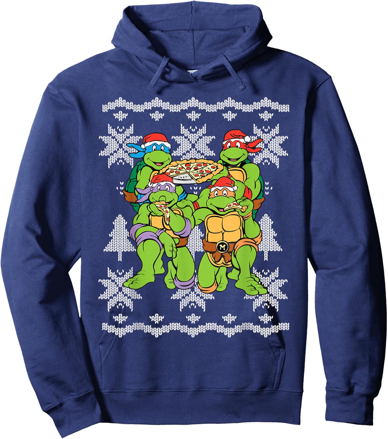 TMNT Ugly X-Mas Snow Flakes With Santa Hats Hoodie - Hoodie | Navy