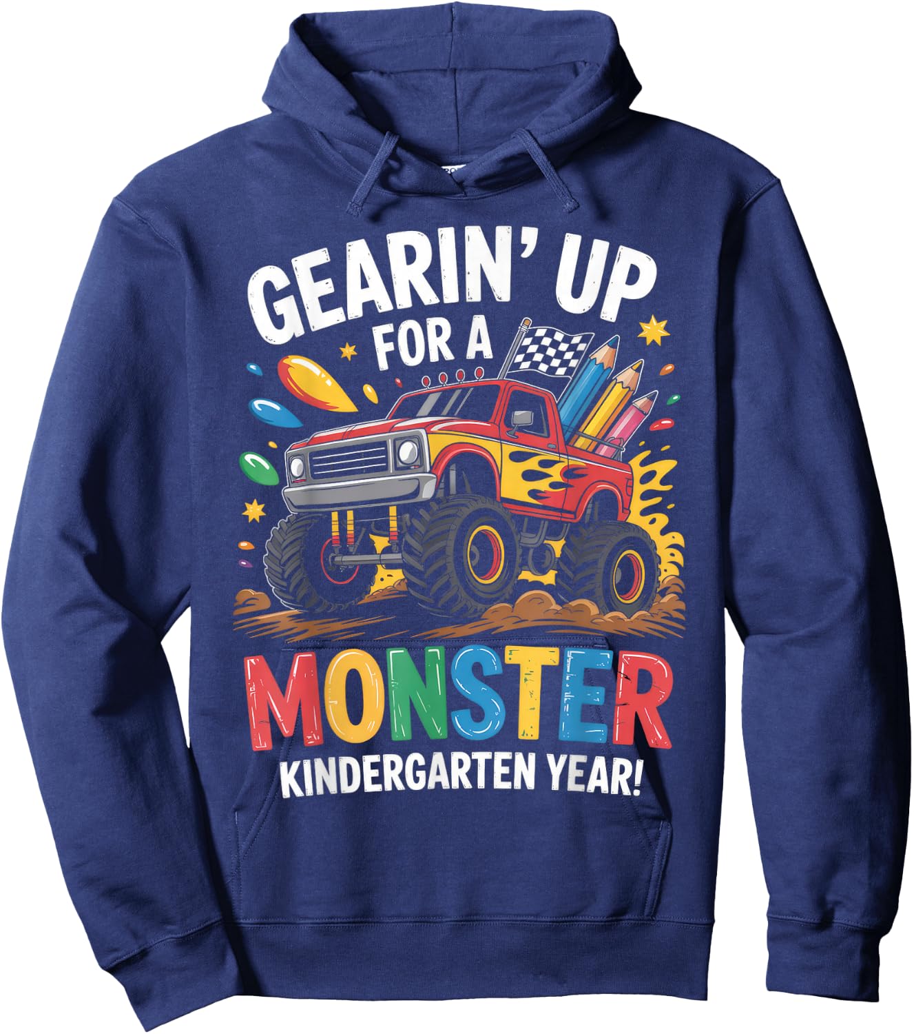 Back to School Kindergarten Monster Truck First Day Boys Hoodie - Hoodie | Navy