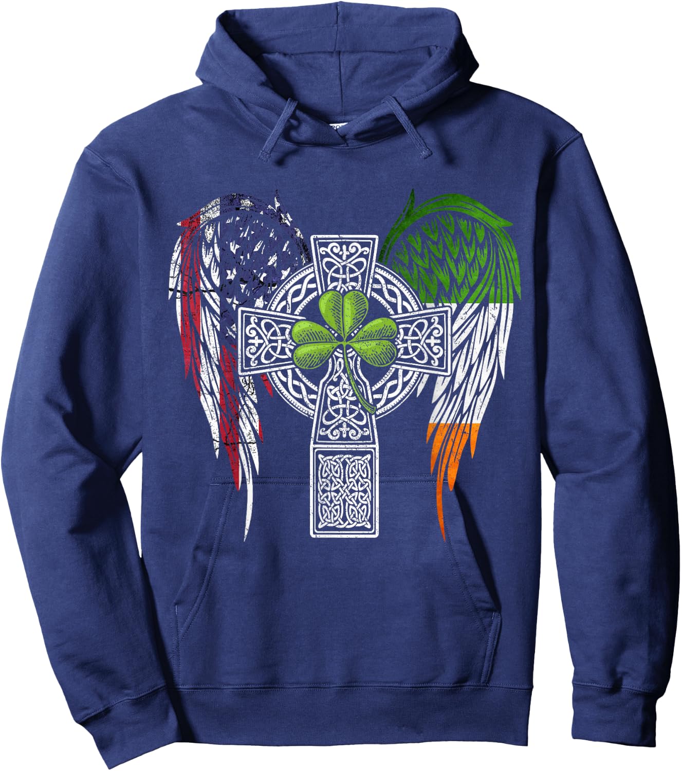 USA Flag Celtic Cross Irish American St Patrick's Day Hoodie - Hoodie | Navy