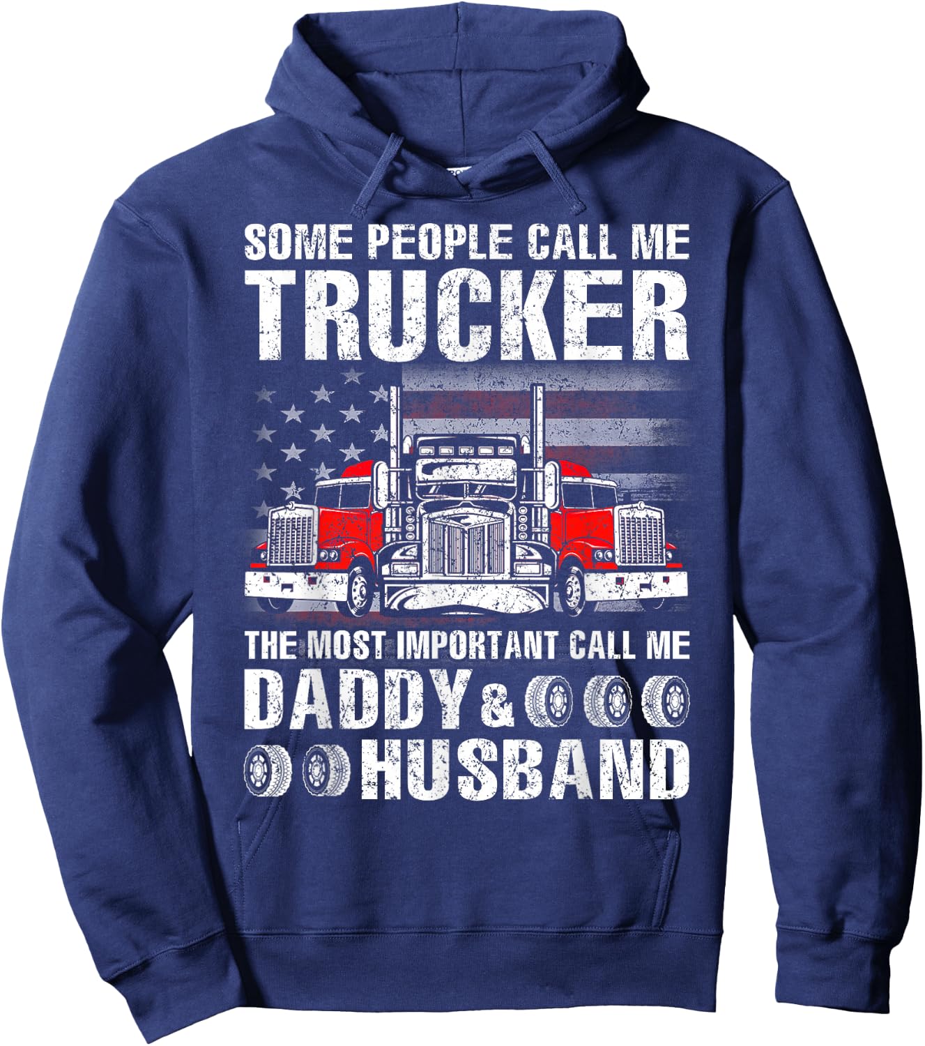 Trucker Daddy & Husband - Truck Driver Hoodie - Hoodie | Navy