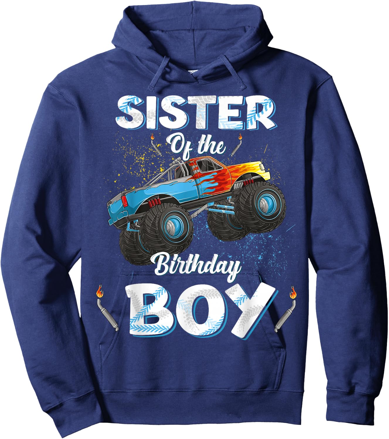Sister Of The Birthday Boy Monster Truck Bday Women Men Kids Hoodie - Hoodie | Navy