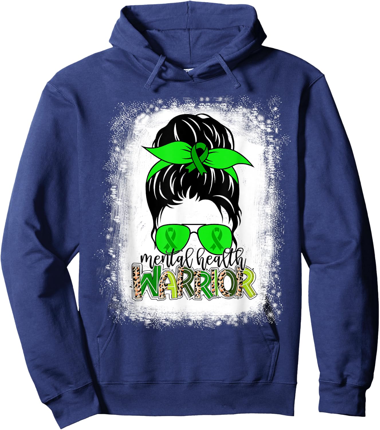Mental Health Warrior Messy Bun Mental Health Awareness Hoodie - Hoodie | Navy
