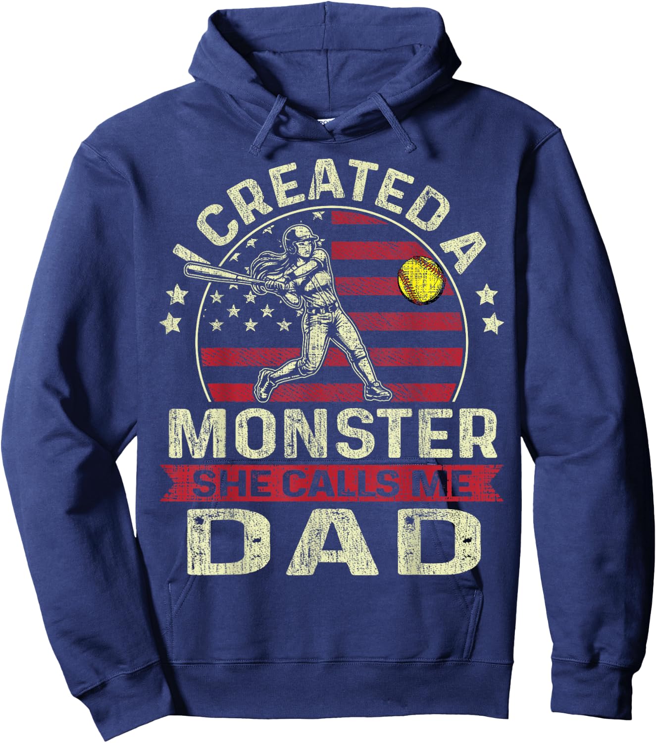 I Created A Monster She Calls Me Dad Softball Father's Day Hoodie - Hoodie | Navy